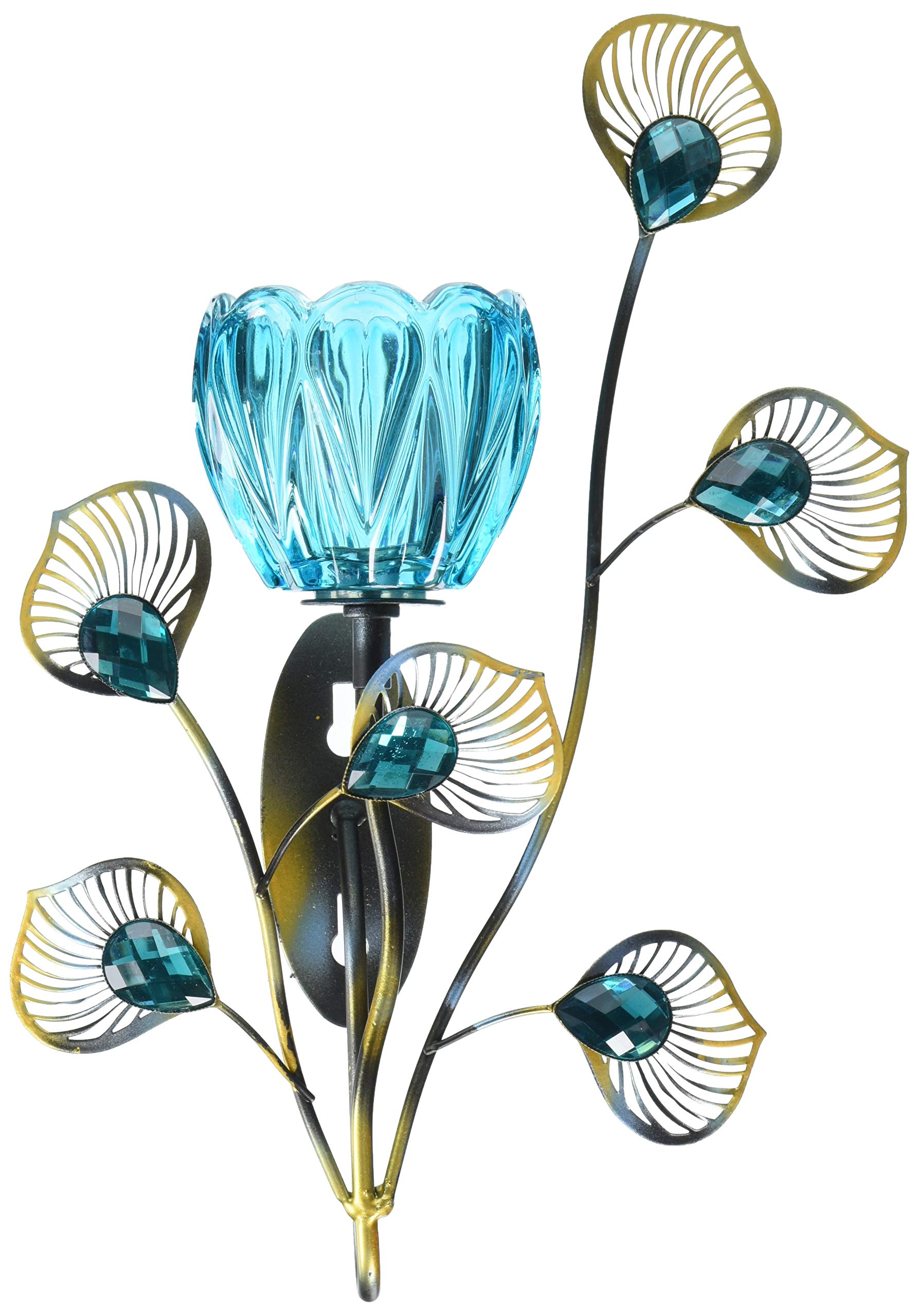 Zings & Thingz 57073537 Peacock Flower Wall Sconce, No Size, Blue