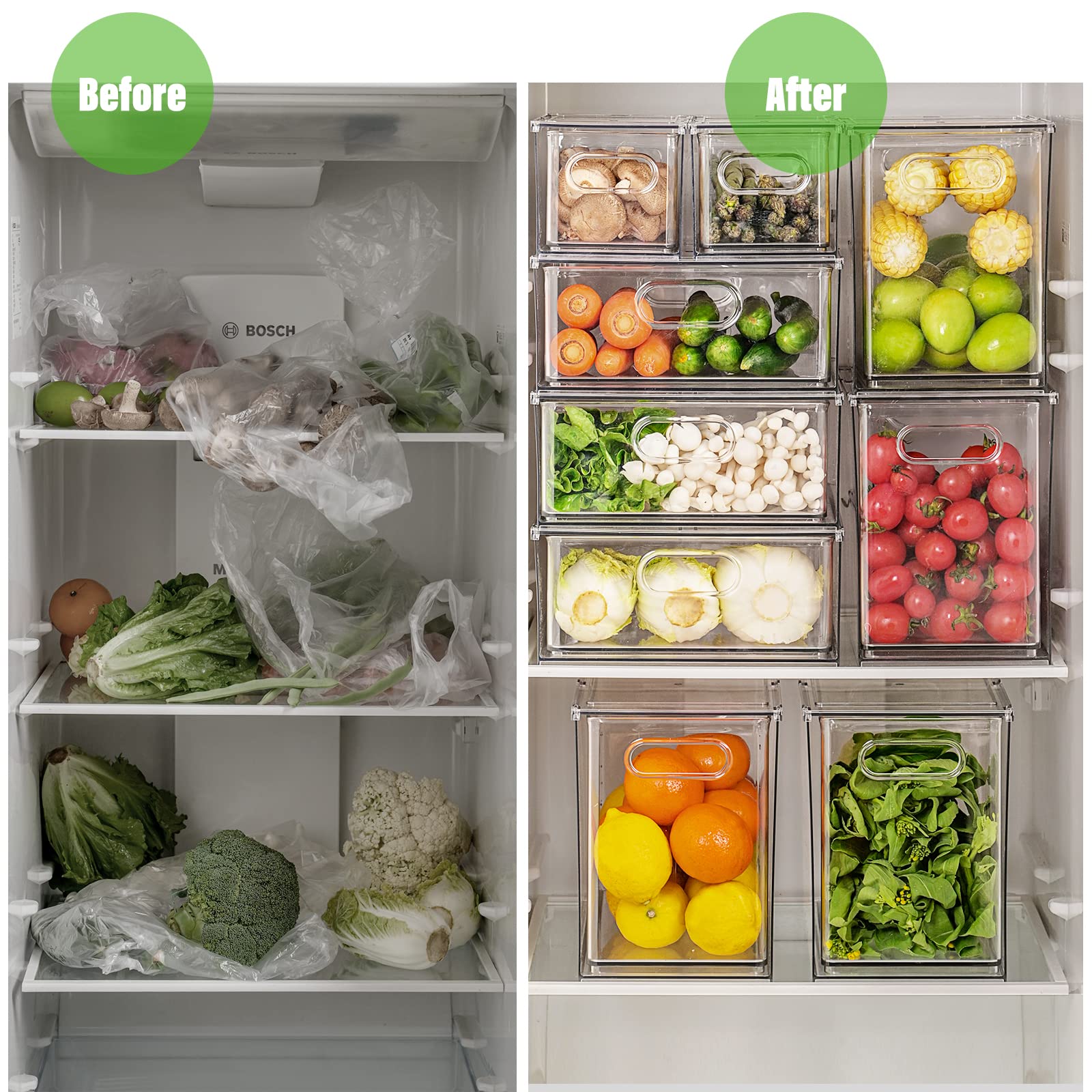 Loobuu Plastic Storage Drawer, Clear Stackable Storage Bin, Multi-Use Large Organization Solution For Kitchen, Pantry, Bathroom,