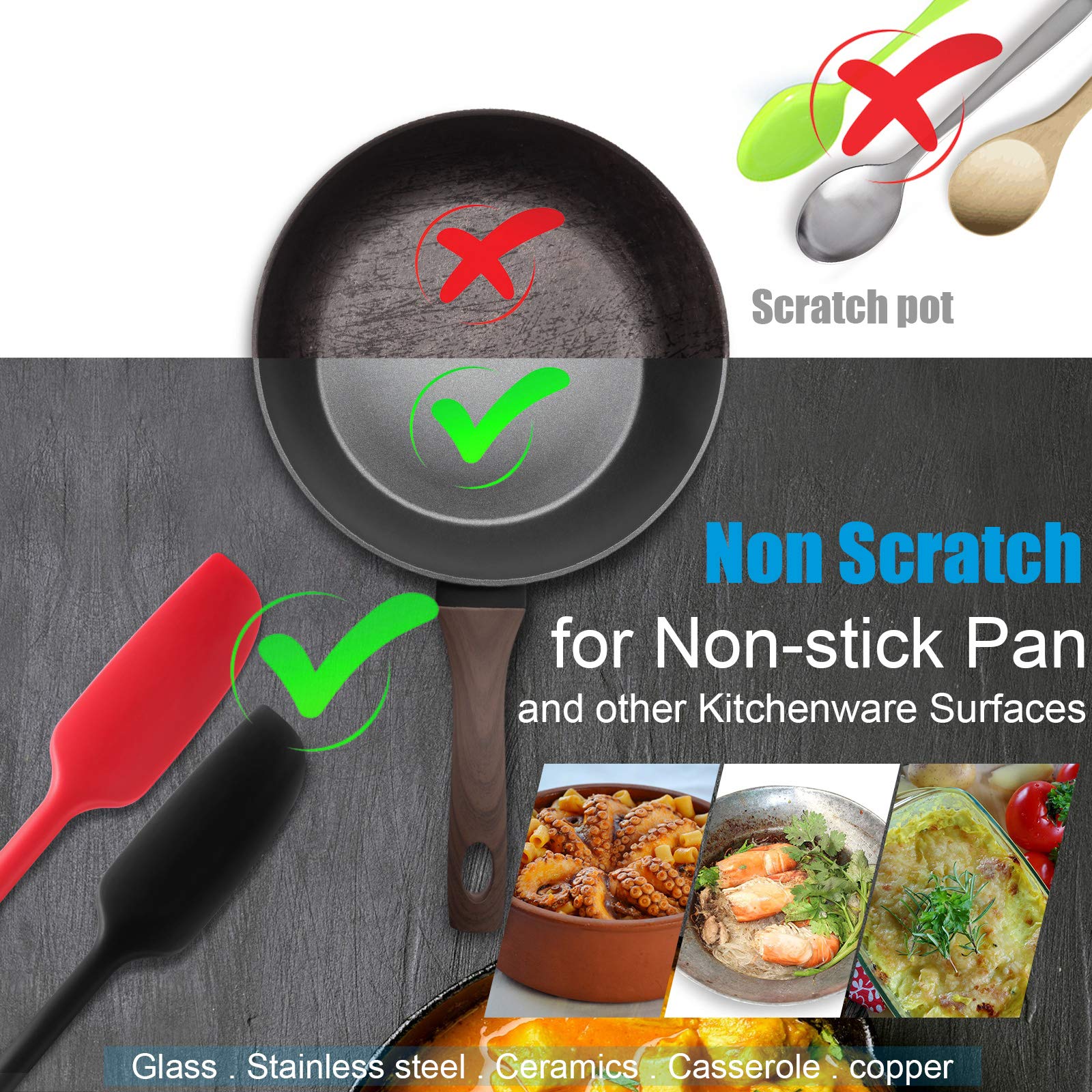 Patelai Long Handle Silicone Jar Spatula Non-Stick Rubber Scraper Heat Resistant Spatula Silicone Scraper For Jars, Smoothies, B