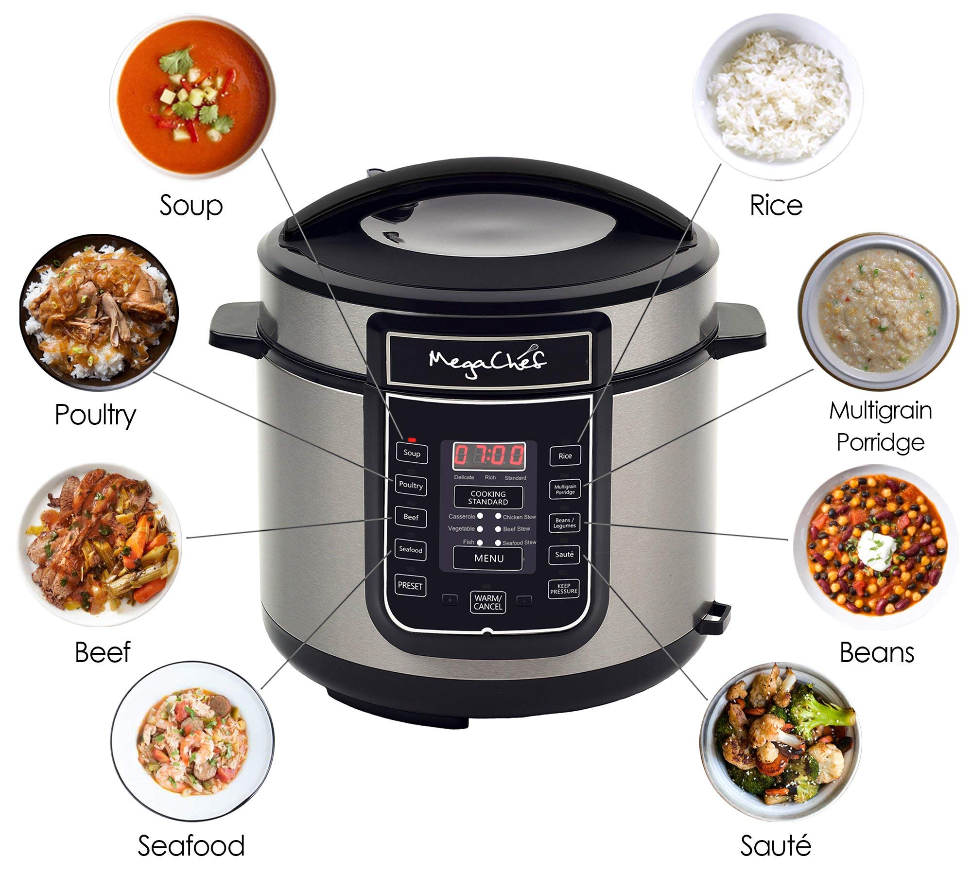 Megachef Digital Pressure Cooker, Silver, 6 quart