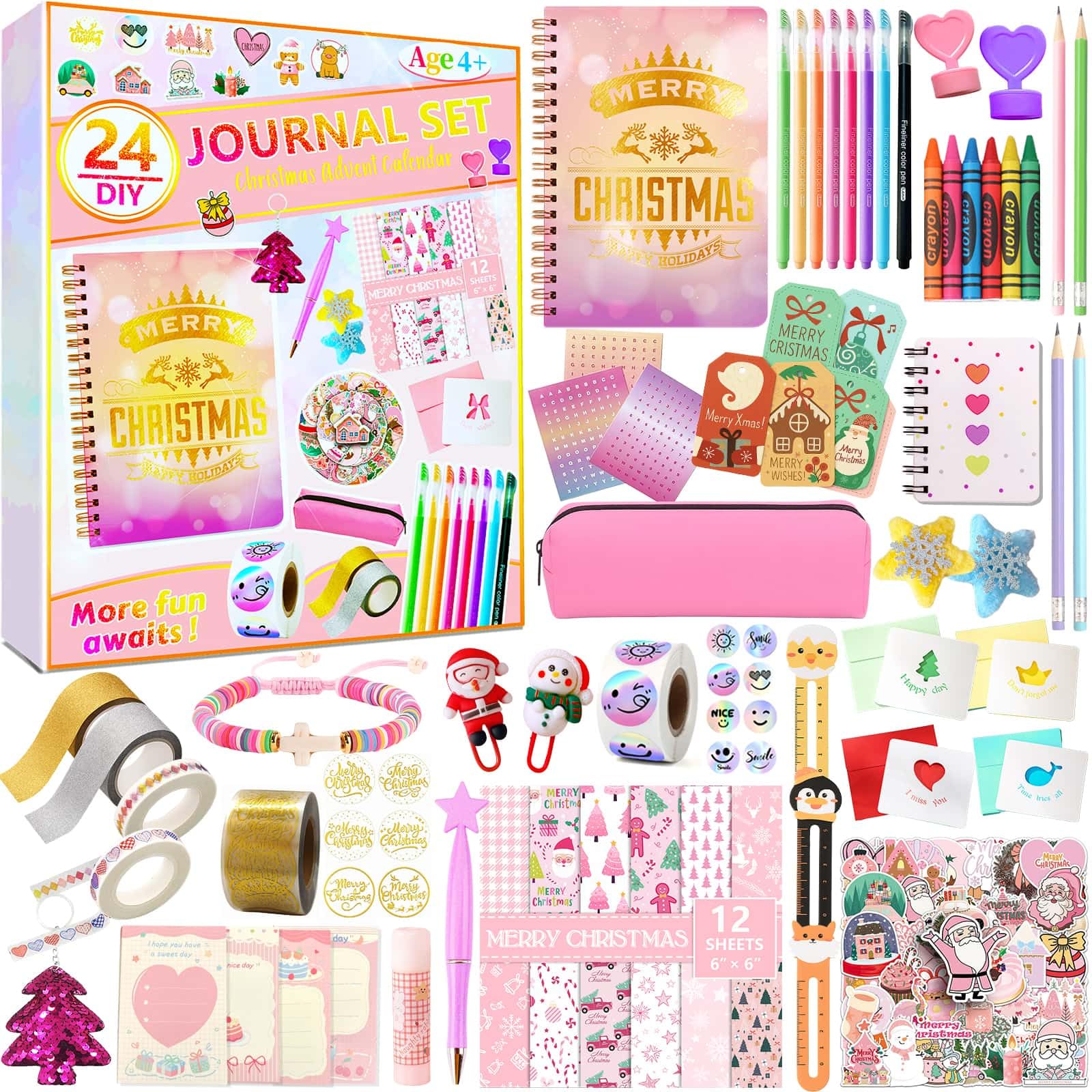 Advent Calendar 2025 for Girls - 24 Day Christmas DIY Journal Kit for Tween & Teen Girls, Stationery Set, Scrapbook & Diary Supp