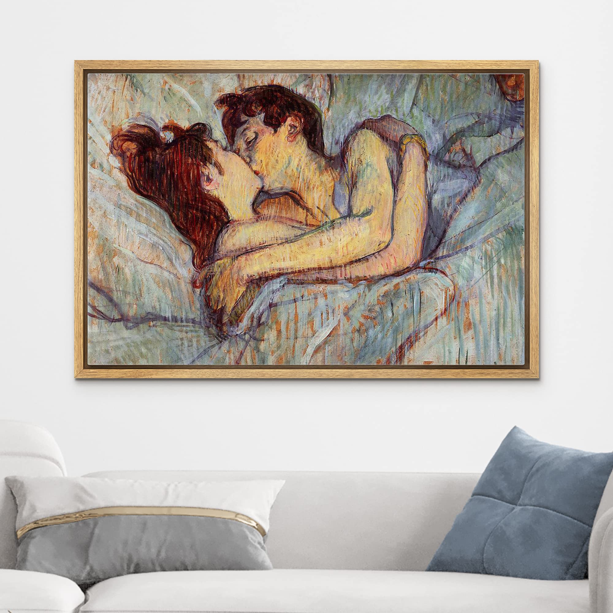Wall26 - In Bed The Kiss By Henri De Toulouse-Lautrec - Framed Canvas Print Wall Art Famous Painting Reproduction - 24''X36'' Na