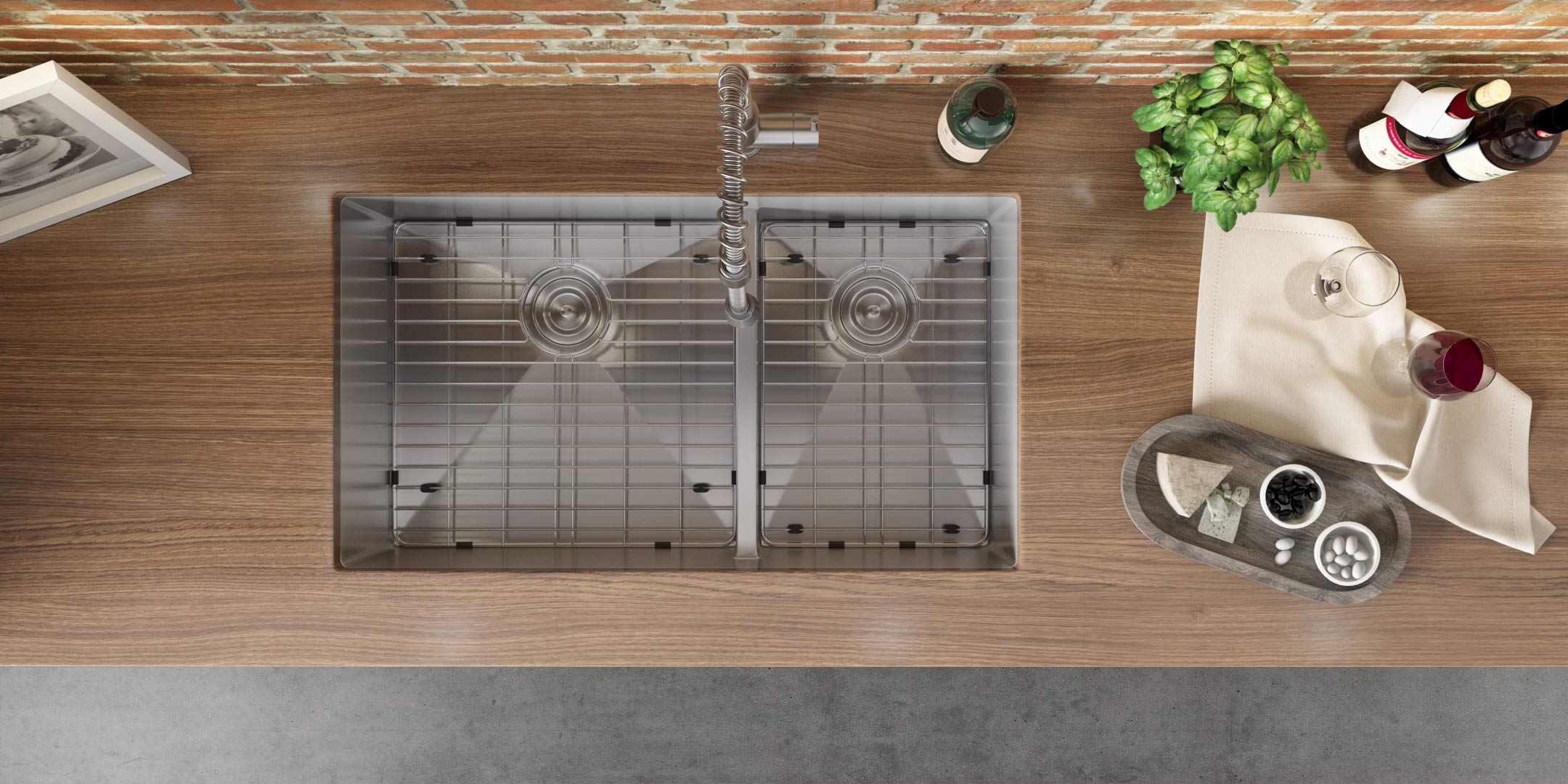 Ruvati 36-Inch Low-Divide Undermount 60/40 Double Bowl 16 Gauge Stainless Steel Kitchen Sink - Rvh7417