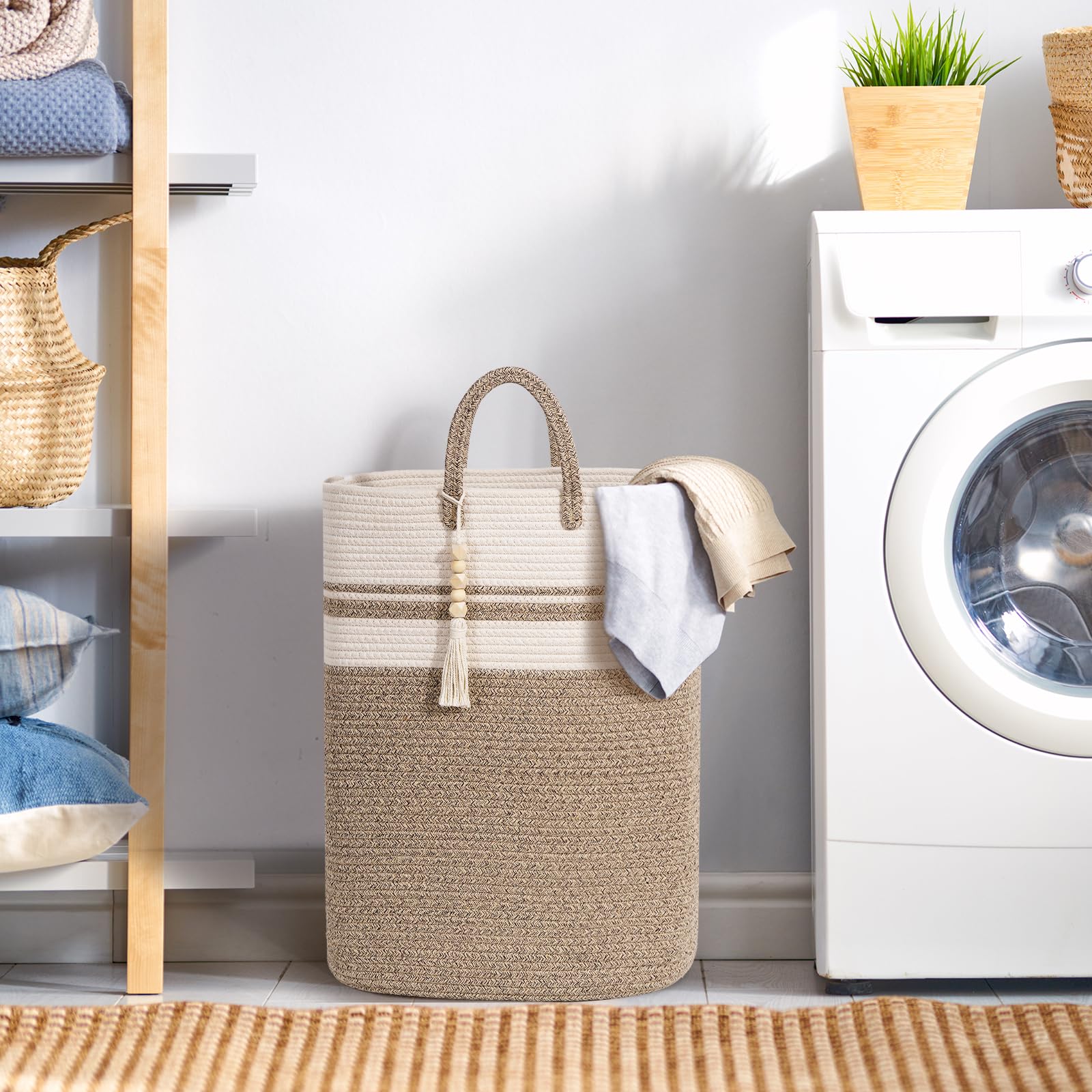 Woven Laundry Basket For Clothes, 65L Large Rectangle Laundry Hampers, Nursery Storage Basket For Toys, Tall Dirty Clothes Hampe