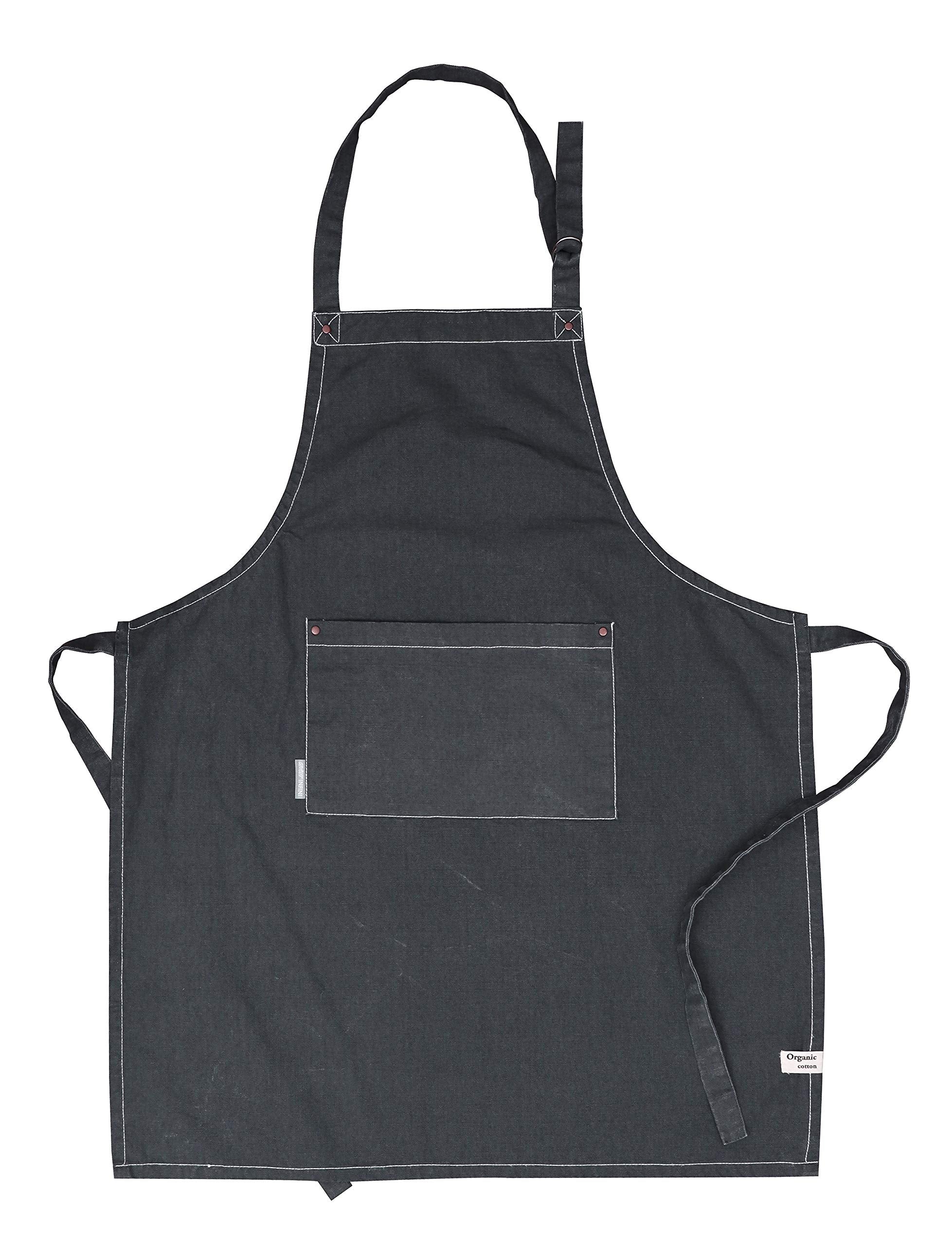 Amour Infini Cotton Solid Aprons For Women With Pocket, Adjustable Strap And Waist Ties Washed Chef Aprons For Cooking, Baking A