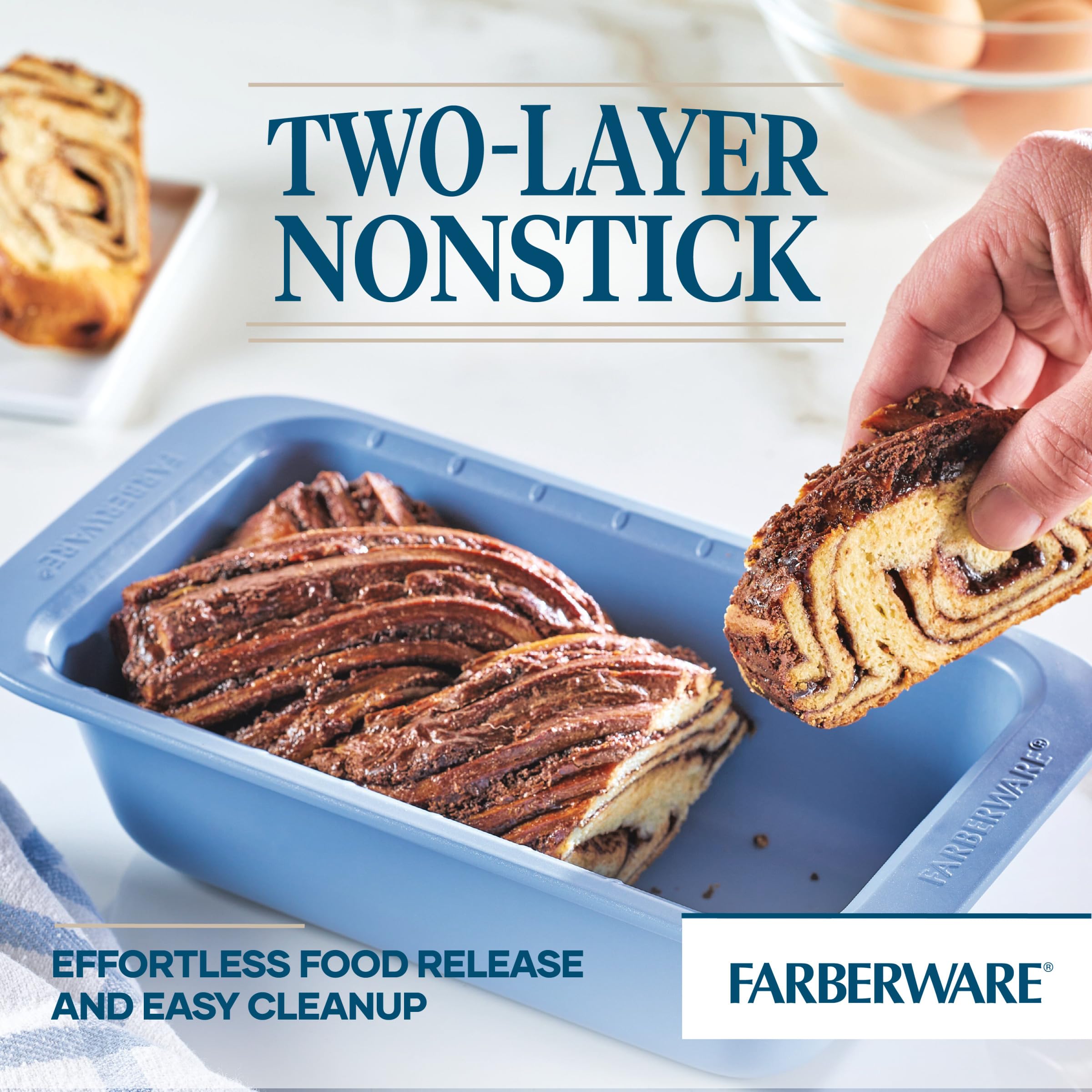 Farberware Easy Solutions Nonstick Bakeware Meatloaf/Loaf Baking Pan, 9 Inch X 5 Inch With Portion Marks - Blue