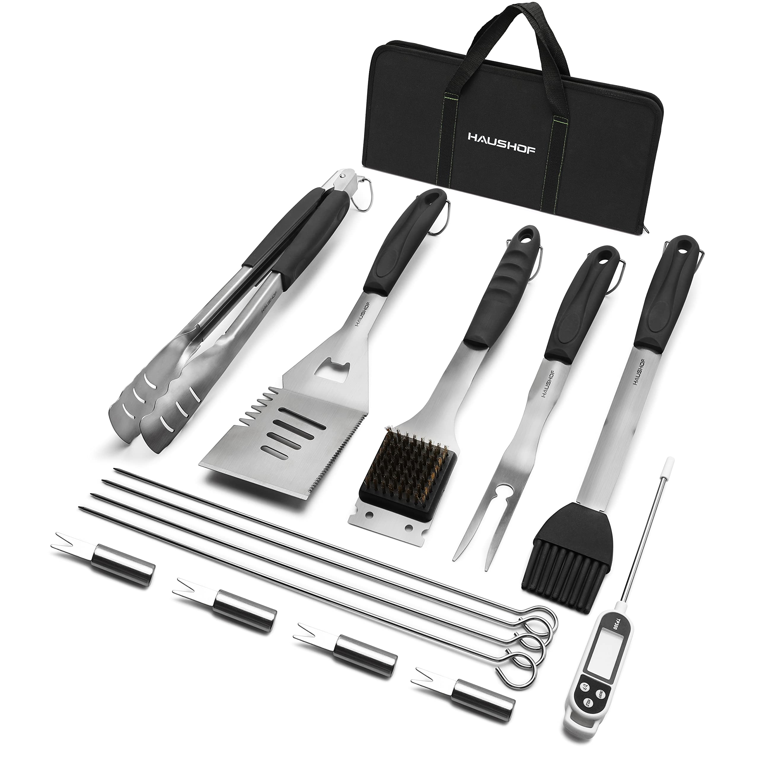 Haushof Large Grilling Accessories, Bbq Grill Set, Heavy Duty Stainless Steel Barbecue Utensils With 16-1/2'' Spatula, Brush, Fo