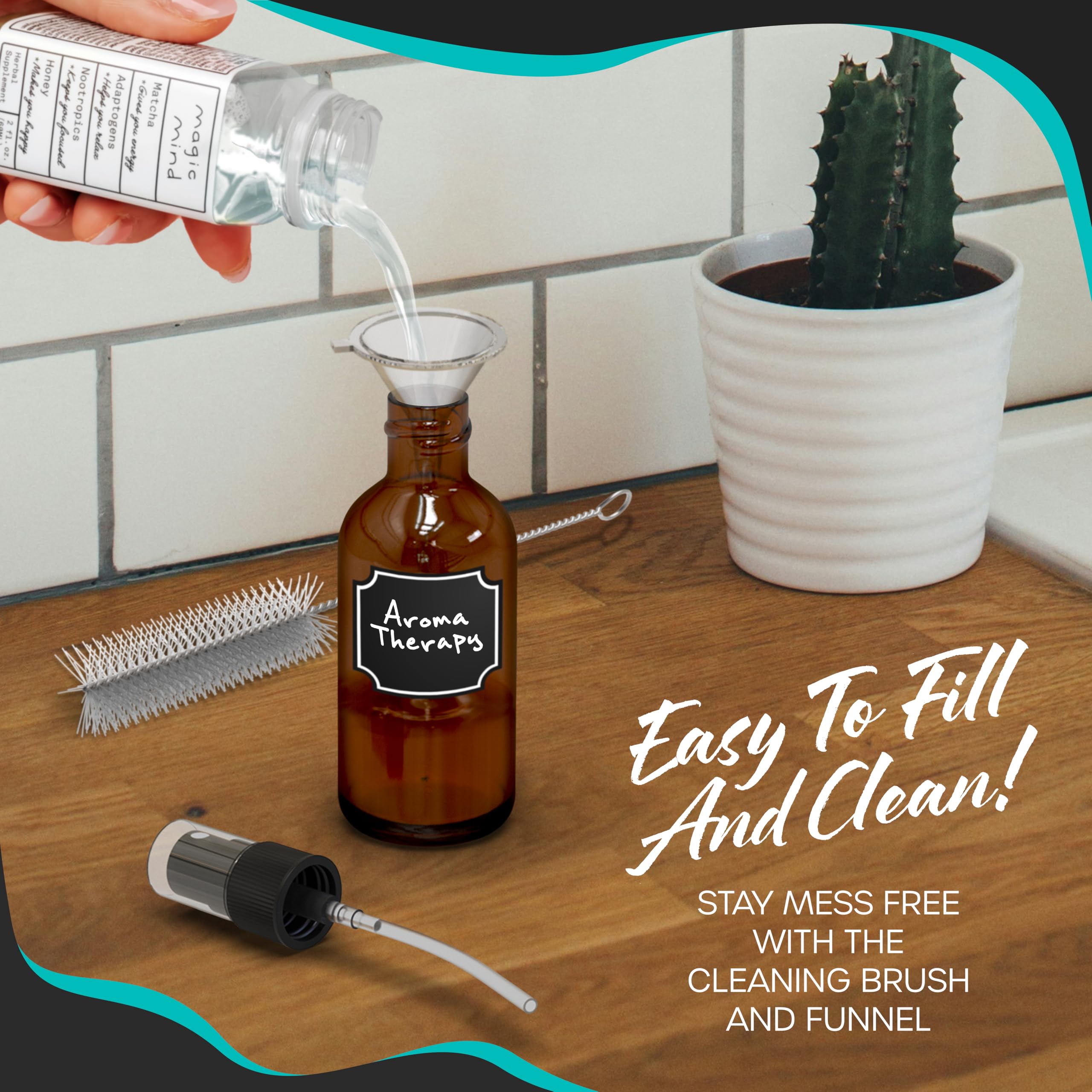 Nevlers 48 Pack Amber 2 Oz Spray Glass Bottle | The Amber Misting Glass Bottles Includes Sprayers & A Funnel And Brush With Bonu
