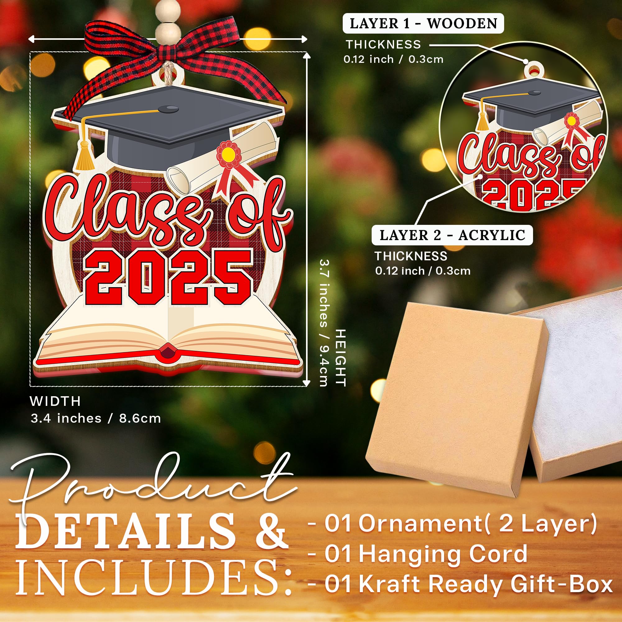 HEXMOZ Graduation Ornaments Class of 2025 - Class of 2025 Gifts for Her, Him - Graduation Gift for High School, College Seniors,