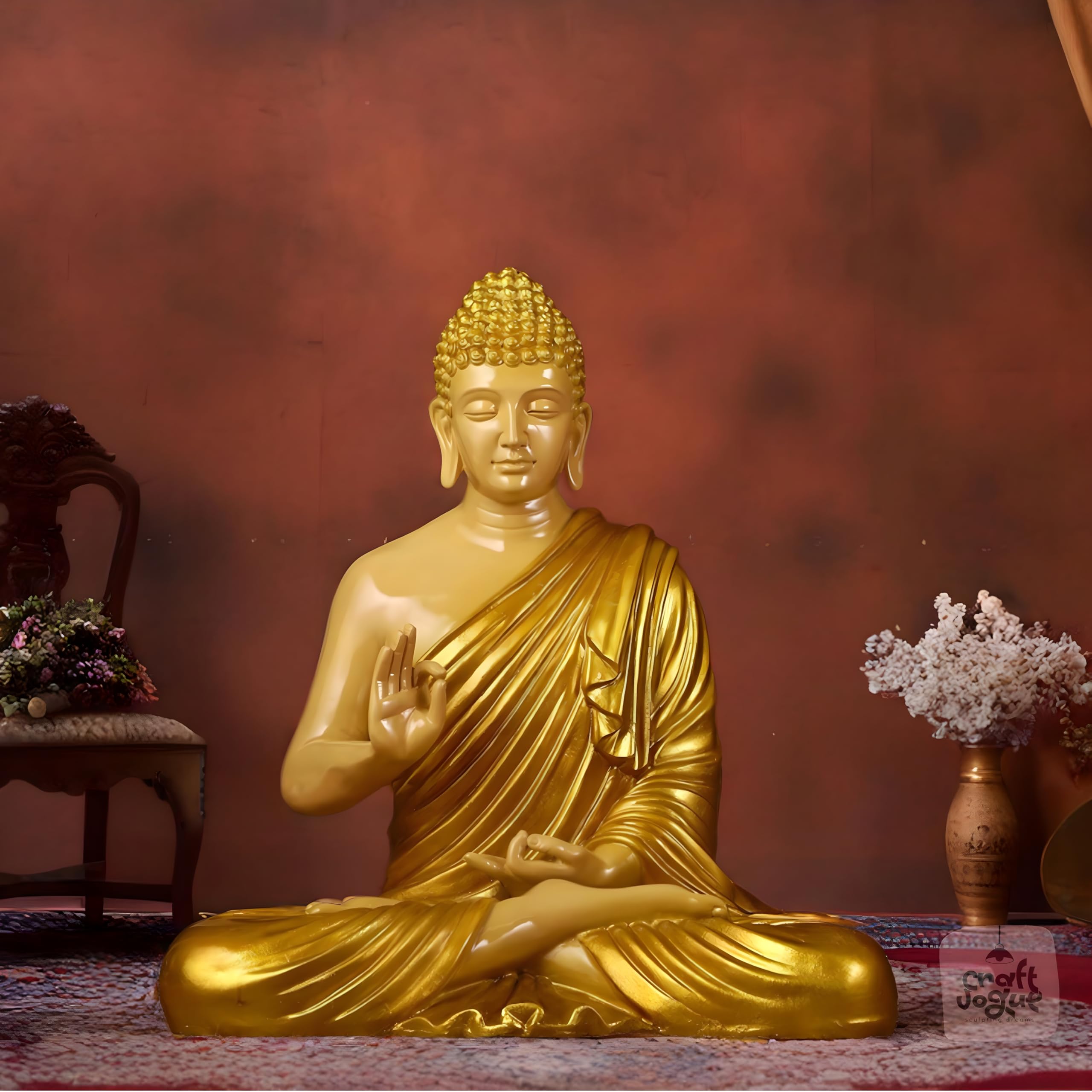 Craftvogue 2 Ft Gautam Buddha Idol | Large Fiberglass Meditation Statue For Home, Office & Garden Decor | Buddha Showpiece For L