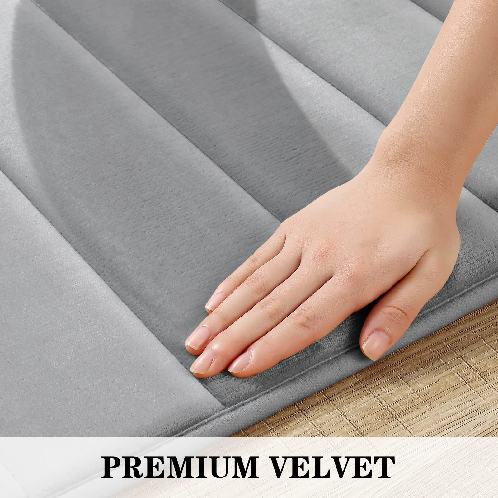 Bysure Bathroom Rugs Sets 2 Piece, Memory Foam Non Slip Extra Soft Absorbent Machine Washable Toilet Bath Mats (Grey, 17X24+20X3