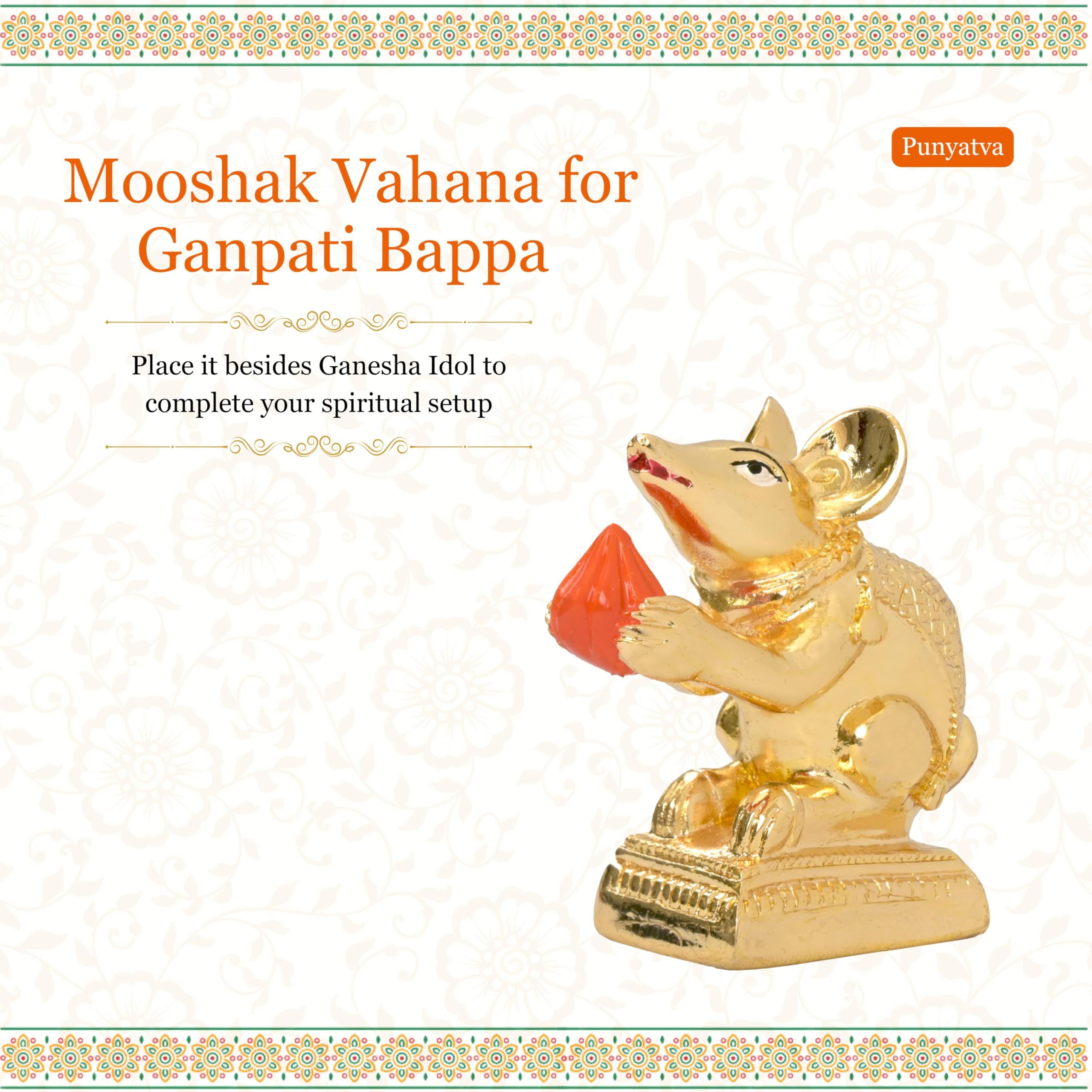 Punyatva Mushak Idol For Ganpati Pooja (Gold Metal) / Gauri Ganpati Festival Decoration Accessories/Ganpati Jewellery/Ganpati Sa