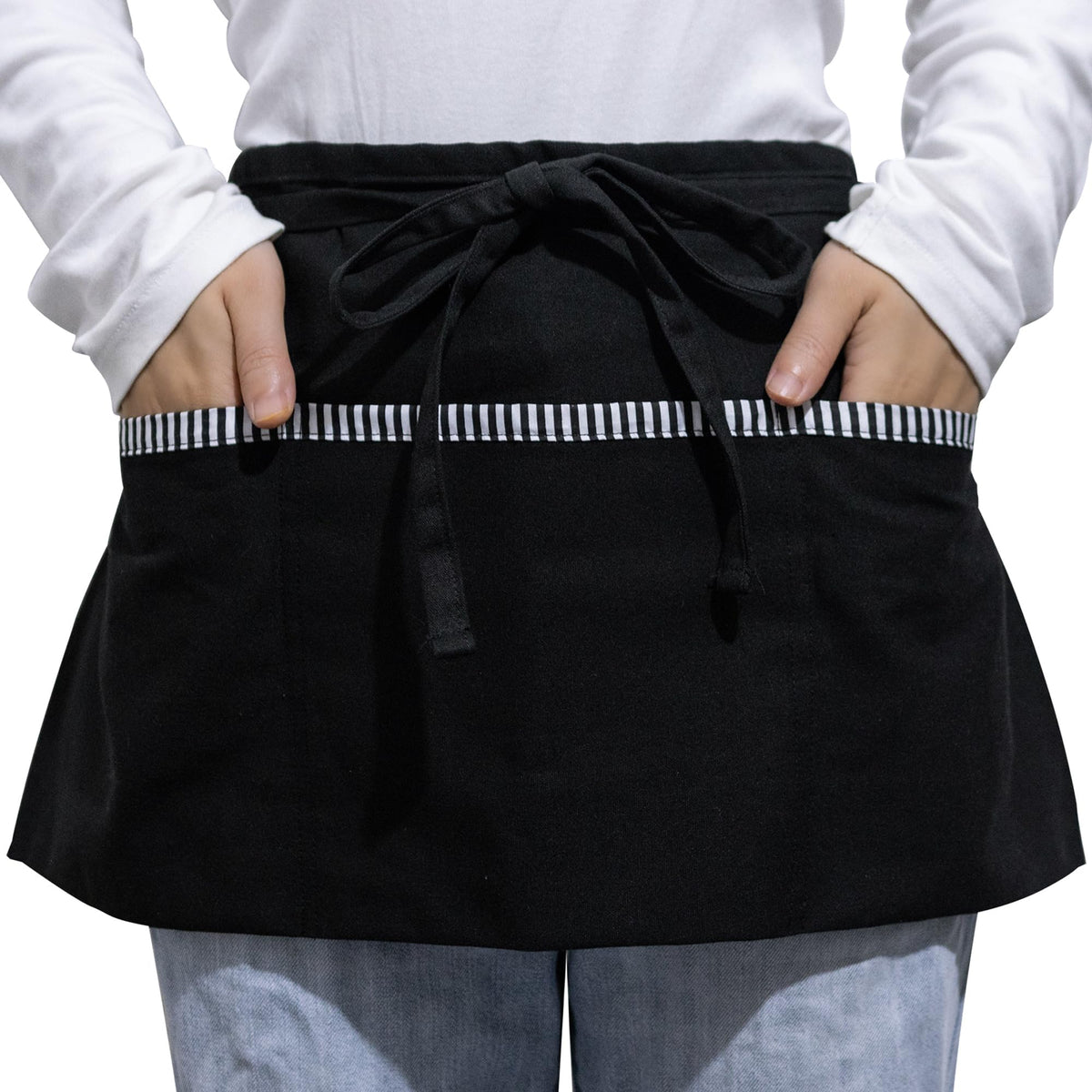 Zihuatailor Waitress Apron With 3 Pockets, 100% Cotton Server Apron, Black Waist Apron, Waiter Apron - 12 Inch