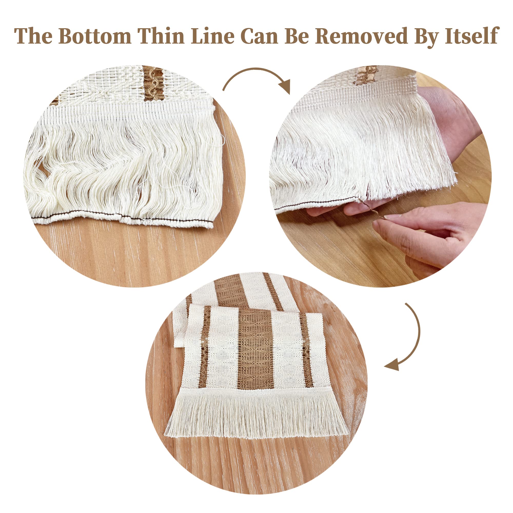 Home Macrame Table Runner Farmhouse Style - Burlap Cotton Rustic Cream Beige Boho Splicing Table Runner With Tassels For Wedding