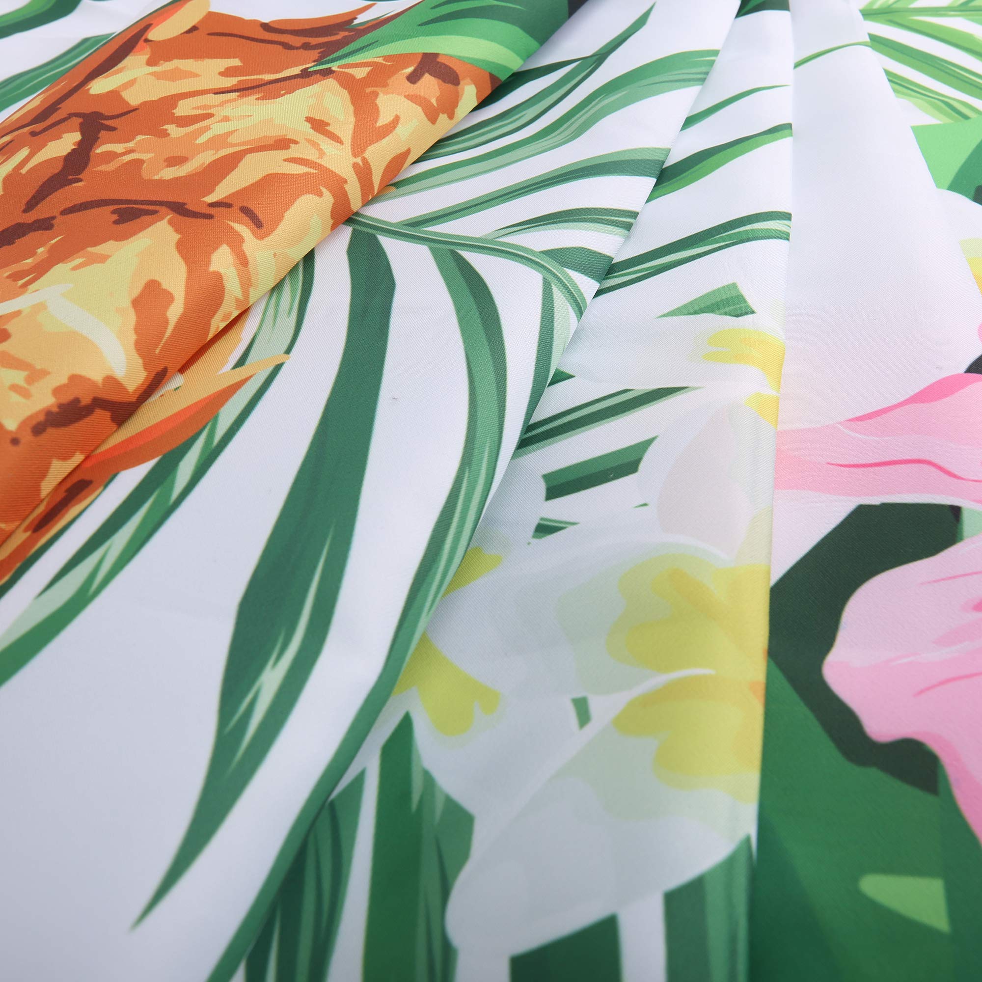 Livilan Tropical Shower Curtain, Summer Pineapple Fabric Bathroom Curtain Set With Hooks Decorative Green Leaves Pink Flowers 72