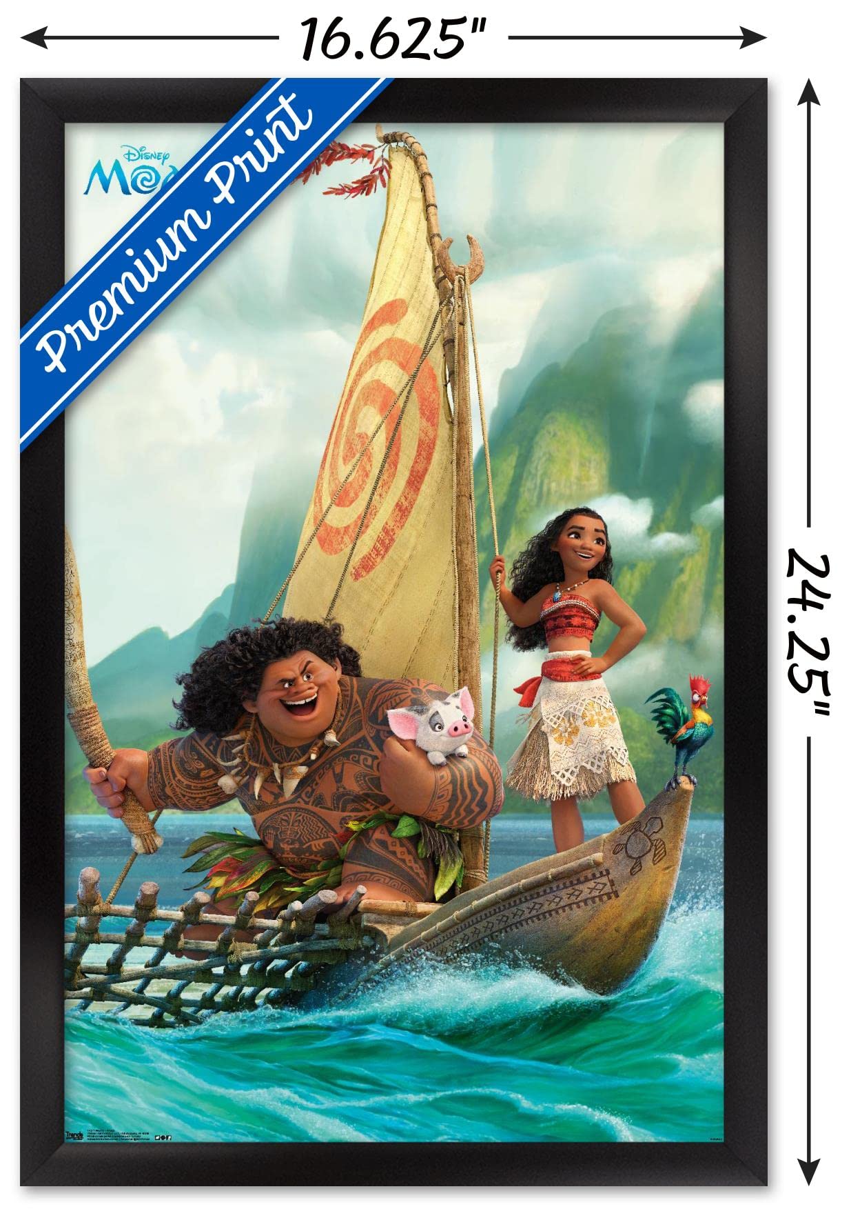 Trends International Disney Moana - Group Wall Poster, 14.72'' X 22.37'', Black Framed Version