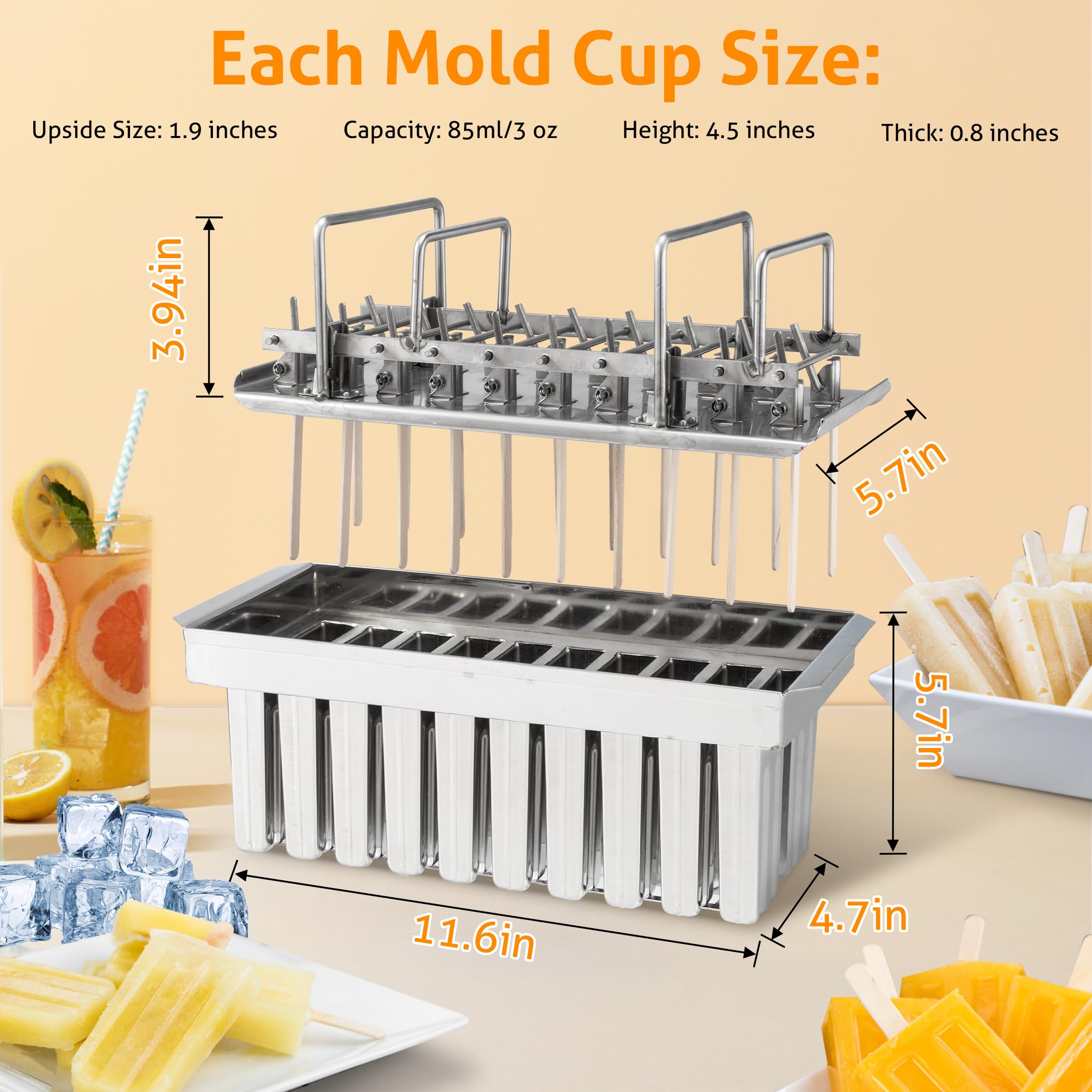 Wichemi Stainless Steel Popsicle Molds Commercial Ice Pop Molds 20Pcs Ice Lolly Popsicle Mould Ice Cream Maker Mold Stick Holder