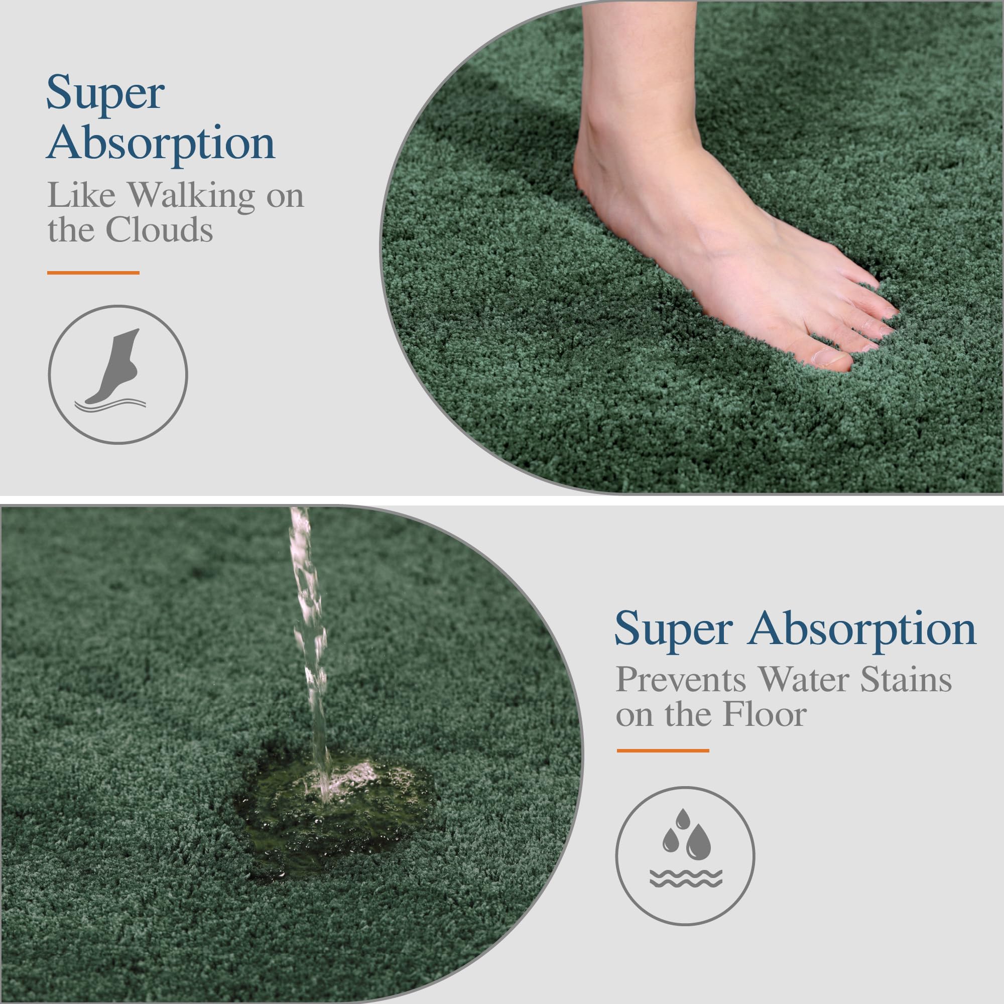 Walensee Bathroom Contour Rug (20X24, Hunter Green) Non Slip Bath Mat For Bathroom Water Absorbent Soft Microfiber Shaggy Bathro