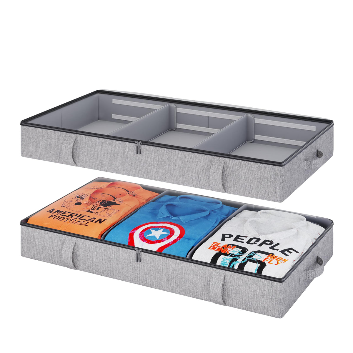 Vailando Under Bed Storage, 2 Pack Under Bed Storage Containers with Dividers, Firm Sides, Strong Zipper, 3 Handles, 6 Inches He
