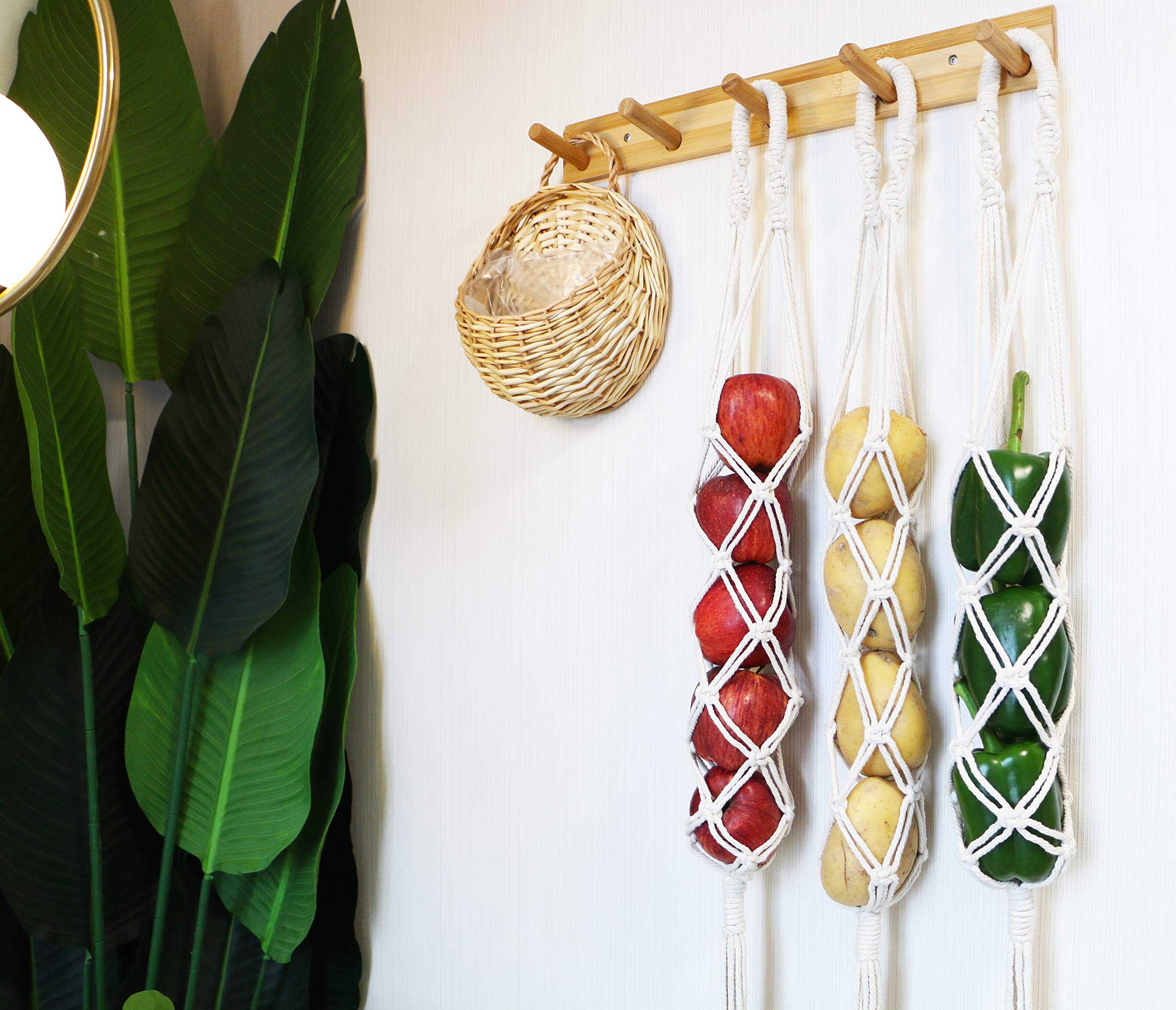Decocove Hanging Fruit Basket - Boho Basket For Potato, Onion And Fruit Storage - Boho Wall Hanging Decor For Kitchen - Macrame