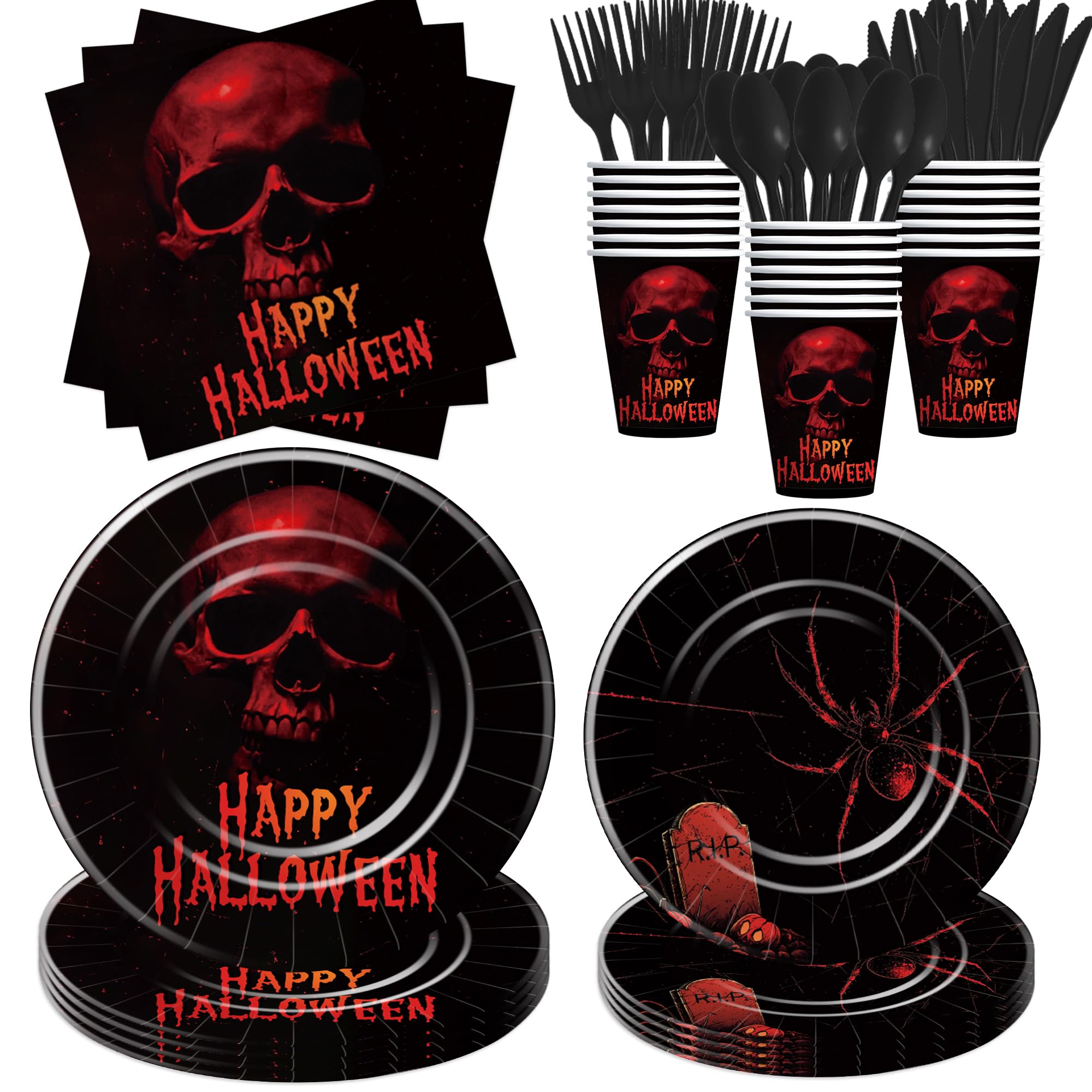 Xenorik Scary Halloween Party Decorations Tableware for Adults, Blood Skeleton Horror Skull Halloween Party Supplies, Paper Plat