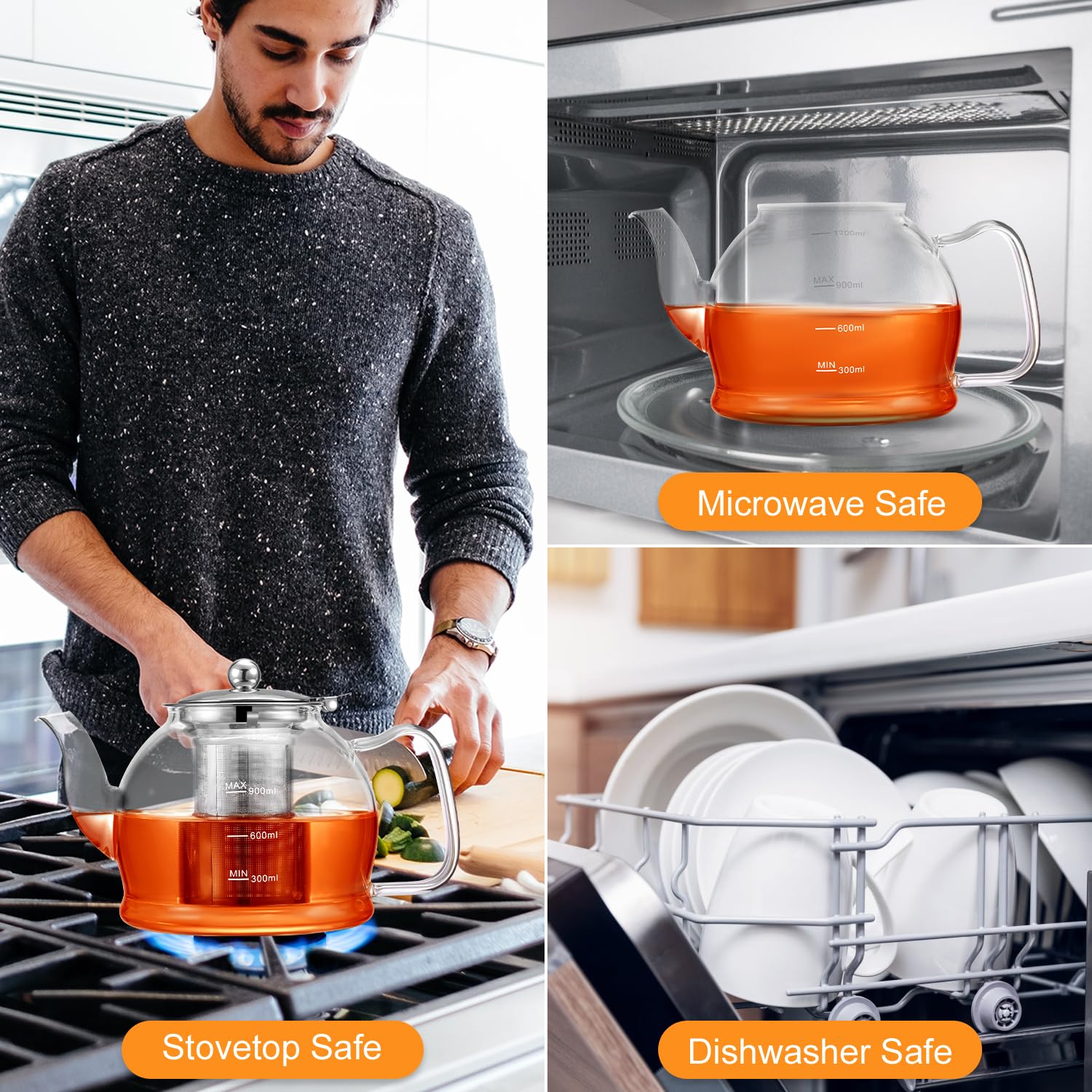 Stntus Glass Teapot, 40 Oz. / 1200 Ml For Loose Tea, Glass Teapot With Infusers For Loose Tea, Tea Pot For Stove, Teapot With St