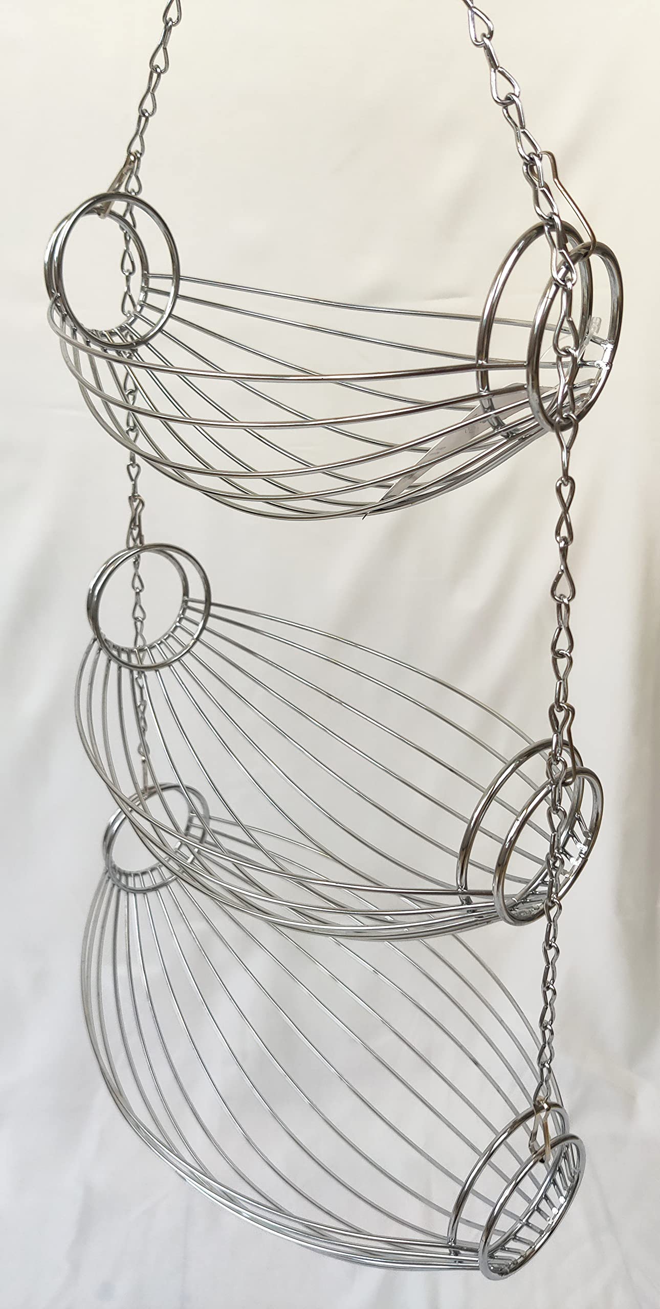 3 Tier Fruit Bowl Fruit Basket For Kitchen, Hanging Kitchen Storage Organizer, Detachable Design Chrome Wire With Metal Ceiling