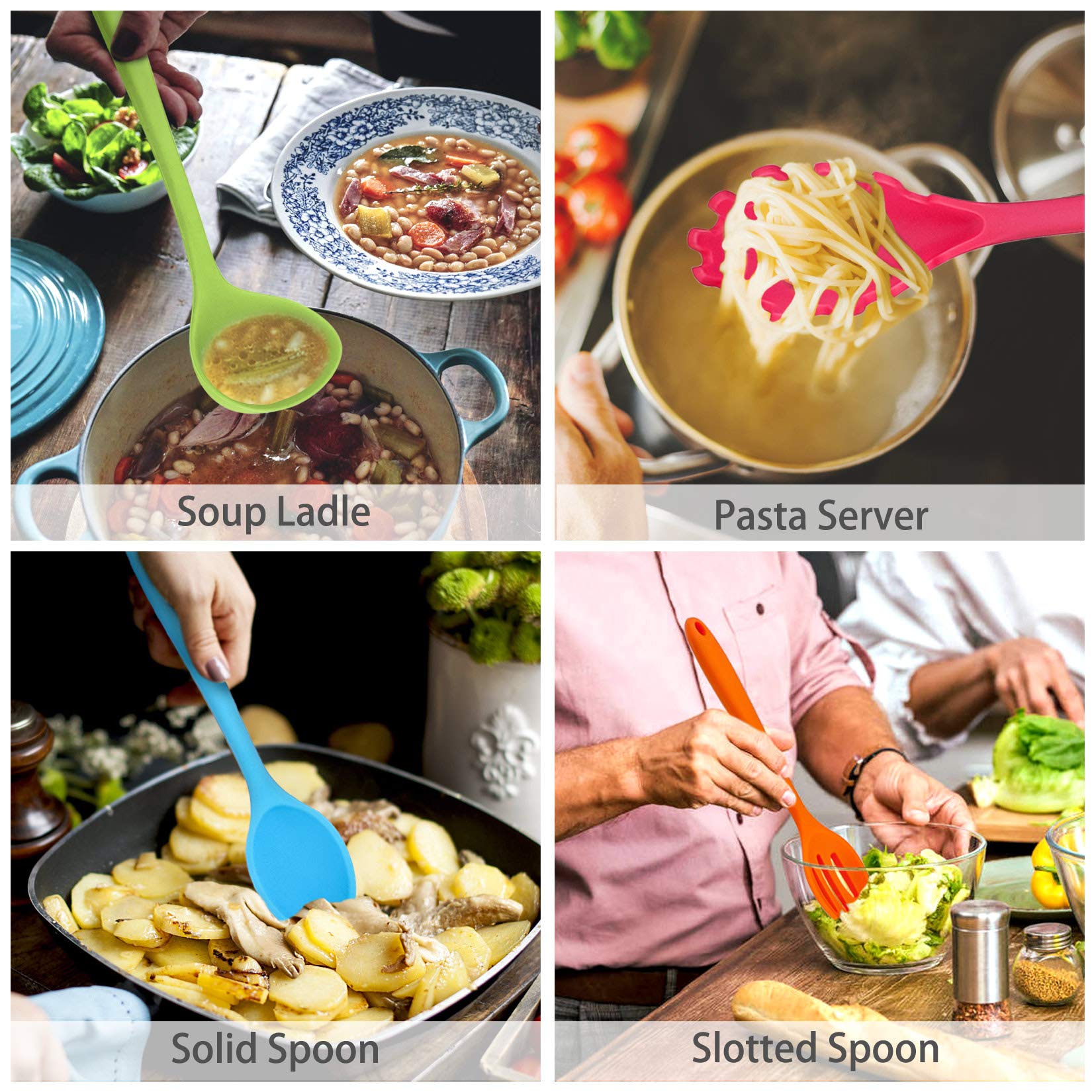 Silicone Kitchen Utensils, P&P Chef 7-Pieces Cooking Utensils Spatula Set, Kitchen Tools For Nonstick Cookware Cooking Serving,