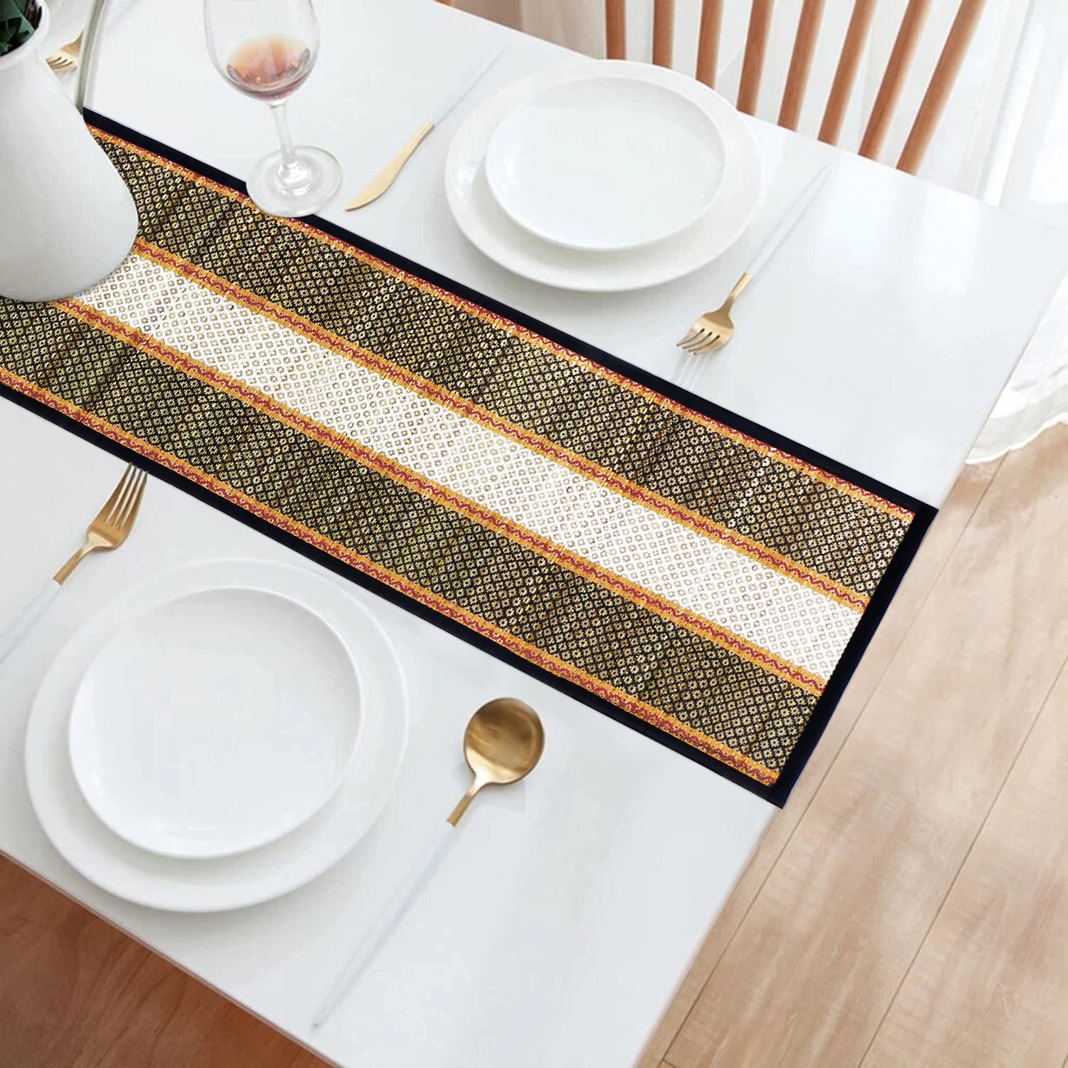 Hokipo  EcoFriendly Handmade Madurkathi Center Table Runner For Dining Table, Coffee Table (Black, 12X52 Inches) 4 Seater