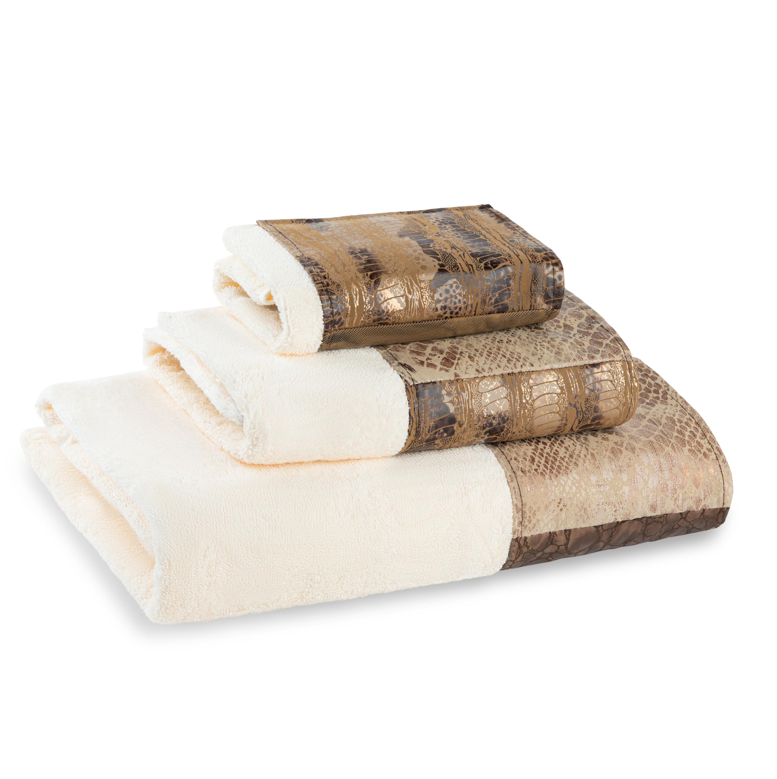 Zahari Home 3 Piece Laced Towel Set - Stylish Soft Plush Cotton Towels With Hand Towel & Washcloth - Highly Absorbent Towels For