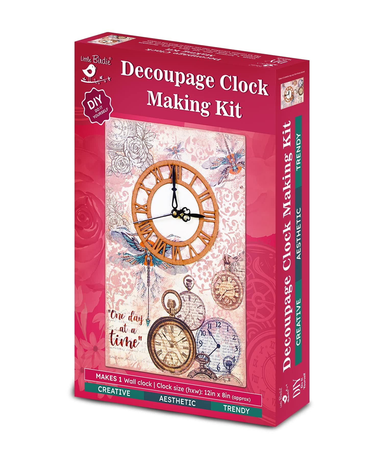 Little Birdie Diy Decoupage Clock Making Kit 1Box | Diy Art & Craft Kit For Wall Decoration | Mdf Hanging Clock Making Kit For L