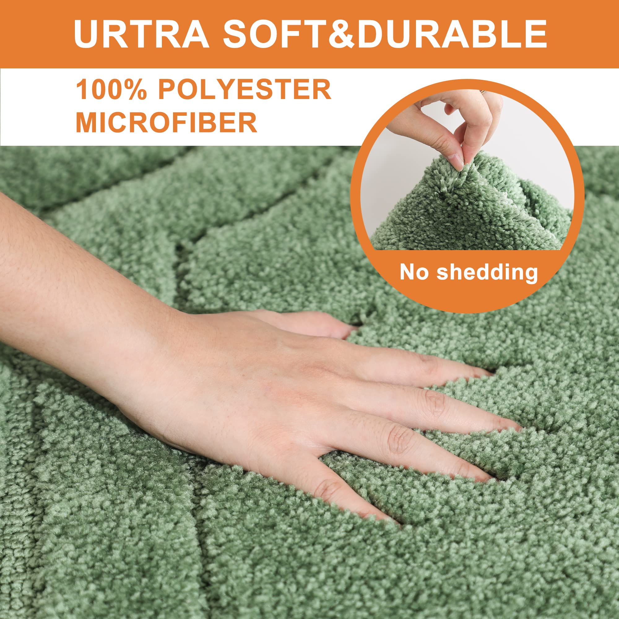 BEQHAUSE-Non-Slip-Bathroom-Rugs-Soft-Absorbent-Bath Mats for Bathroom Polyester Bath Mat Machine Washable Quick Dry Shaggy Shower Mat for Bathroom  Bathtub and Sink 24''x48'' Green