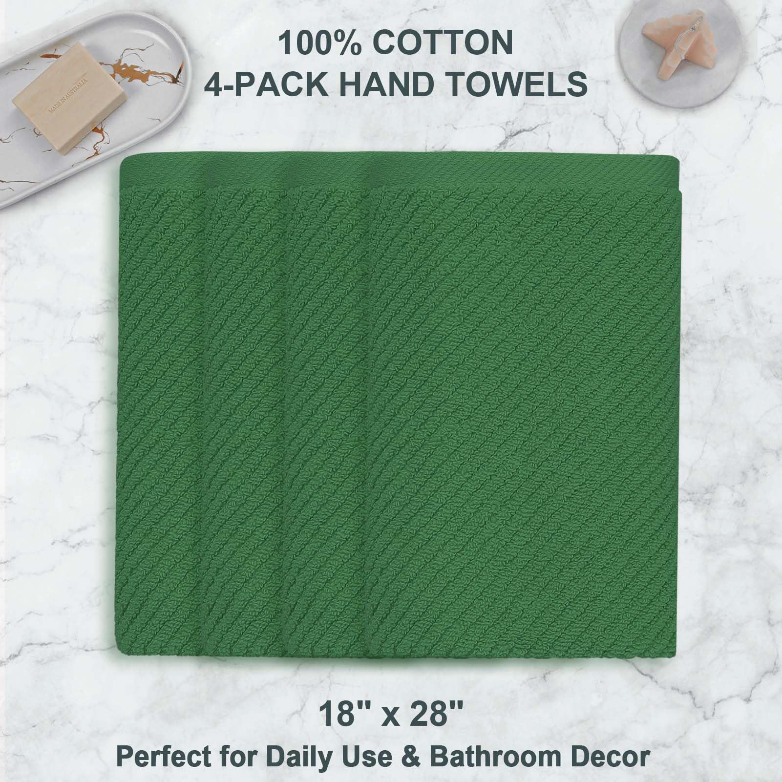 Voova & Movas Bathroom Hand Towels Set Of 4, Large 18'' X 28'' - 100% Cotton | Quick Dry | Light Weight | Thick | Soft | Absorbe
