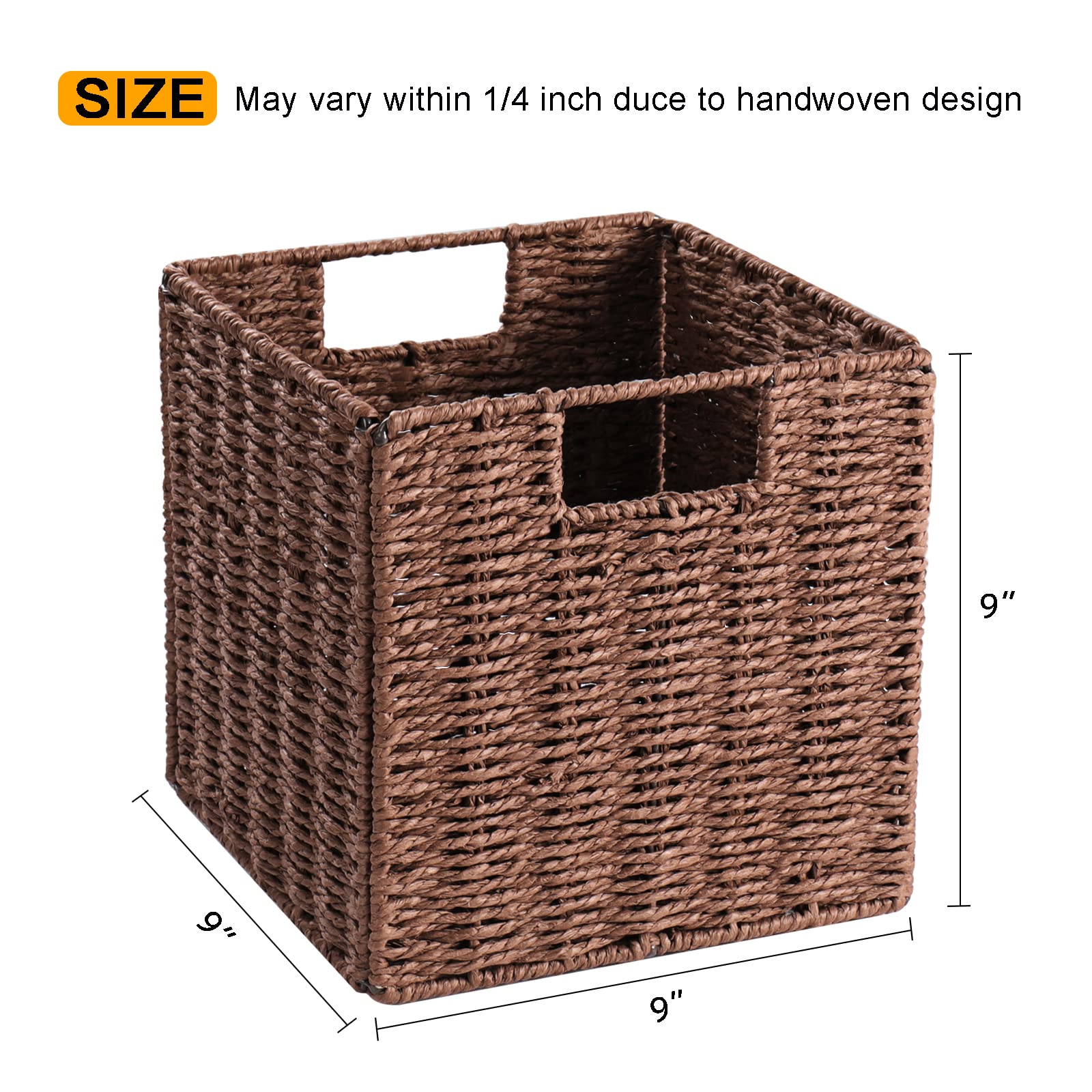 Vagusicc Wicker Storage Basket, Set Of 2 Hand-Woven Storage Baskets For Shelves, Foldable Cube Storage Baskets Bins With Handles