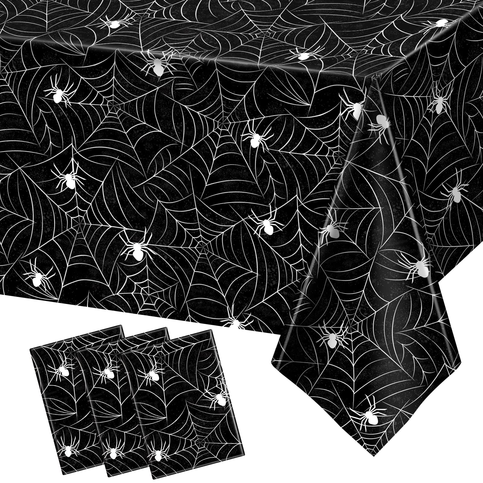 Trewave 3 Pack Halloween Spiderweb Tablecloth Rectangular Plastic Spider Web Table Cloth Large Size Table Covers For Home Decor
