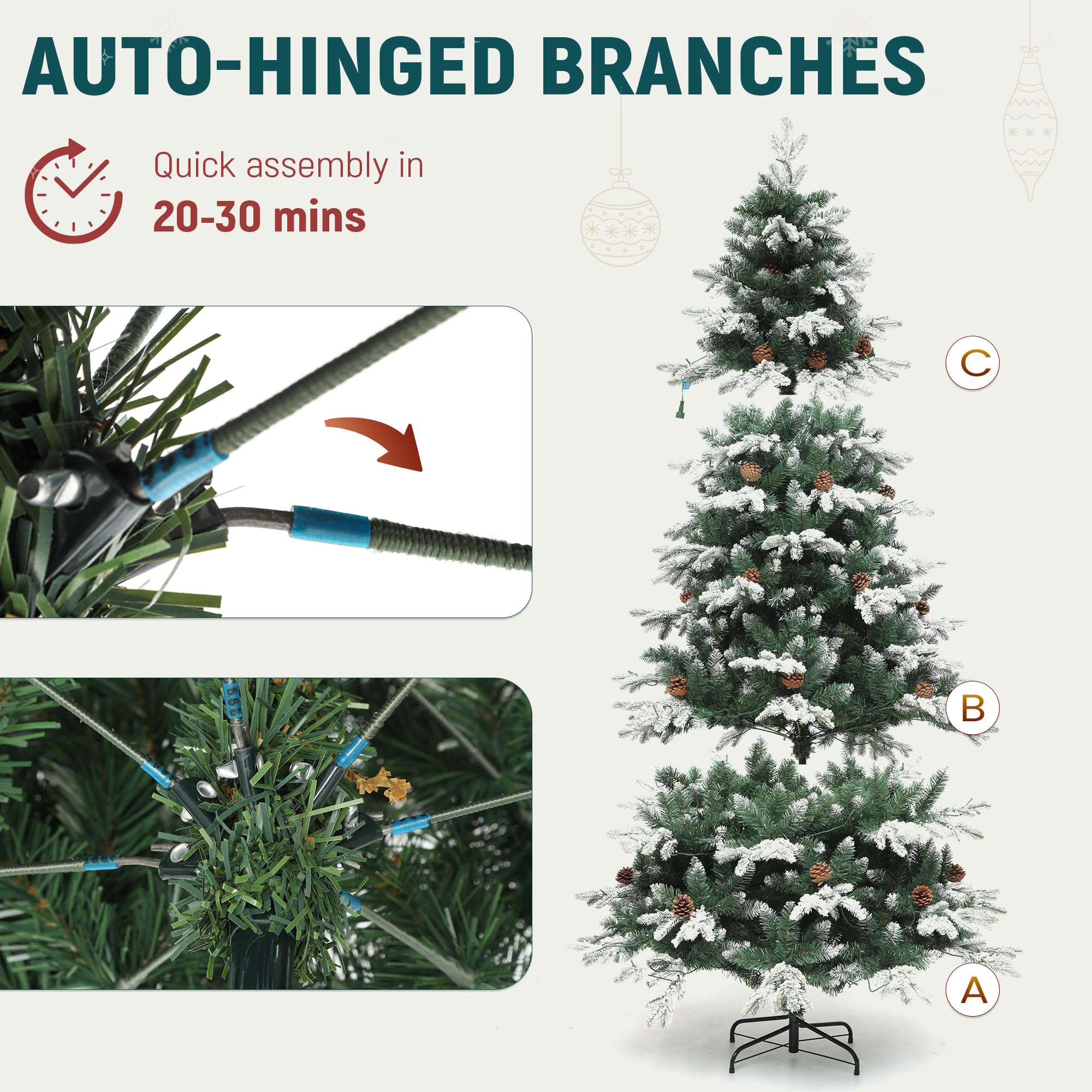 YITAHOME 6FT Prelit Christmas Tree with Remote Control, Hinged Artificial Pre-Decorated Tiered Flocked Christmas Tree w/ 900 PE