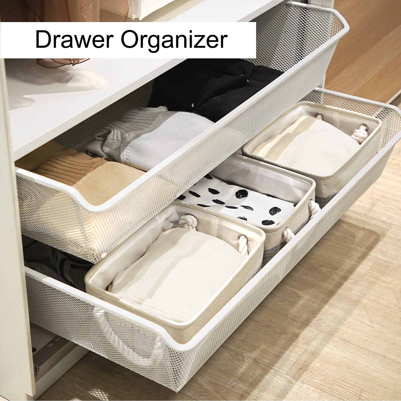 HNZIGE Fabric Storage Baskets for Organizing(6 Pack) Small Baskets for Shelves  Laundry  Nursery  Closets  Decorative Baskets for Gifts Empty (White&Gray  11.8 '' x 7.8 '' x 5.1 '')