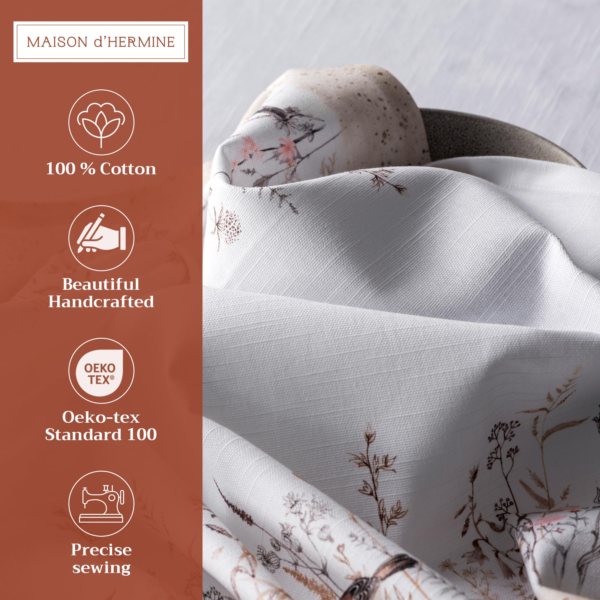 Maison d' Hermine Napkins 100% Cotton Decorative Set of 4 Cloth Napkin Washable Dinner Napkins for Gifts  Holiday  Wedding & Dining  Meadow Florals - Brown - Spring/Summer (20?x20?)