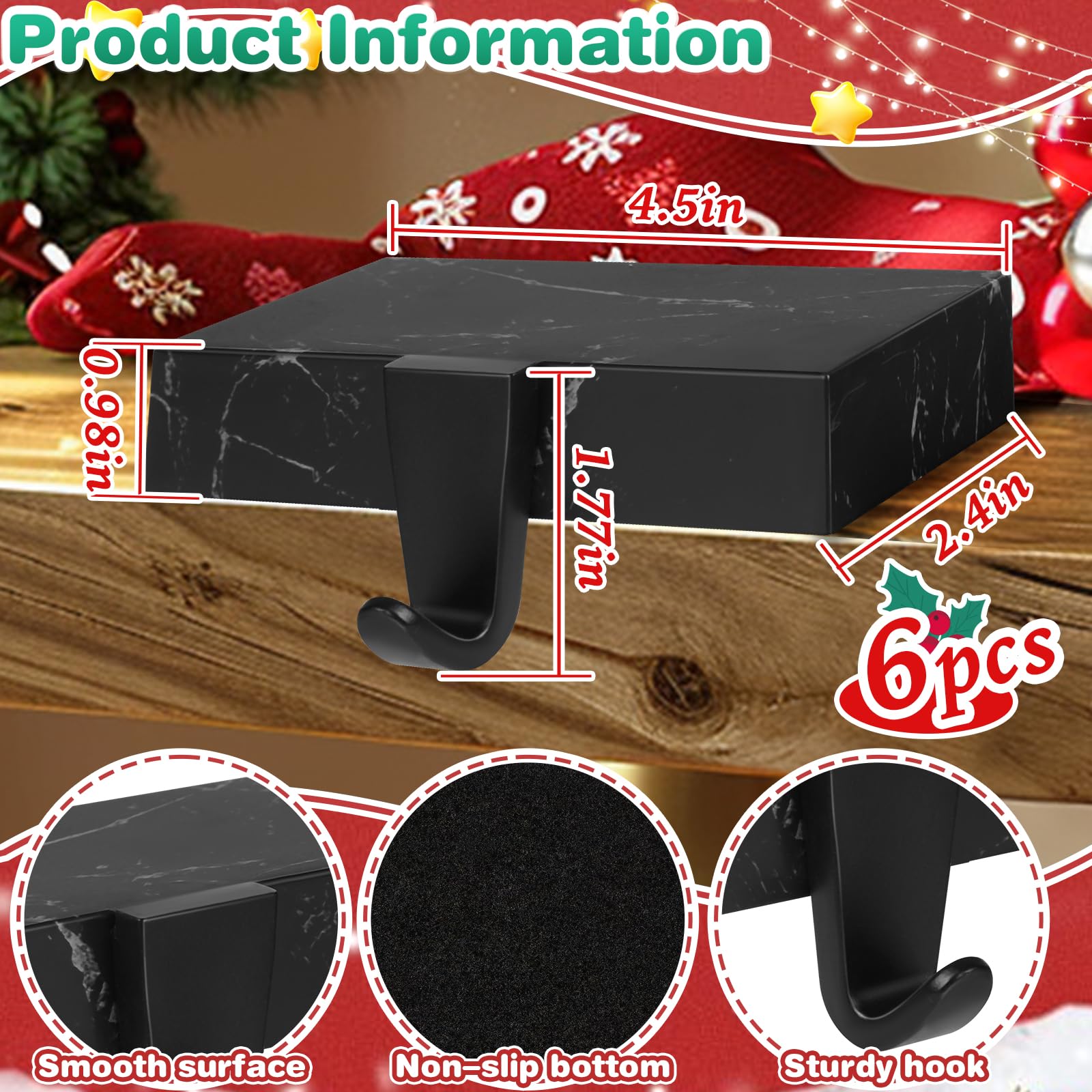 WYTAOHZL 6PCS Christmas Stocking Holders Mantle Stocking Hangers Hooks Holder for Mantle Metal Hangers for Fireplace Stair Indoo