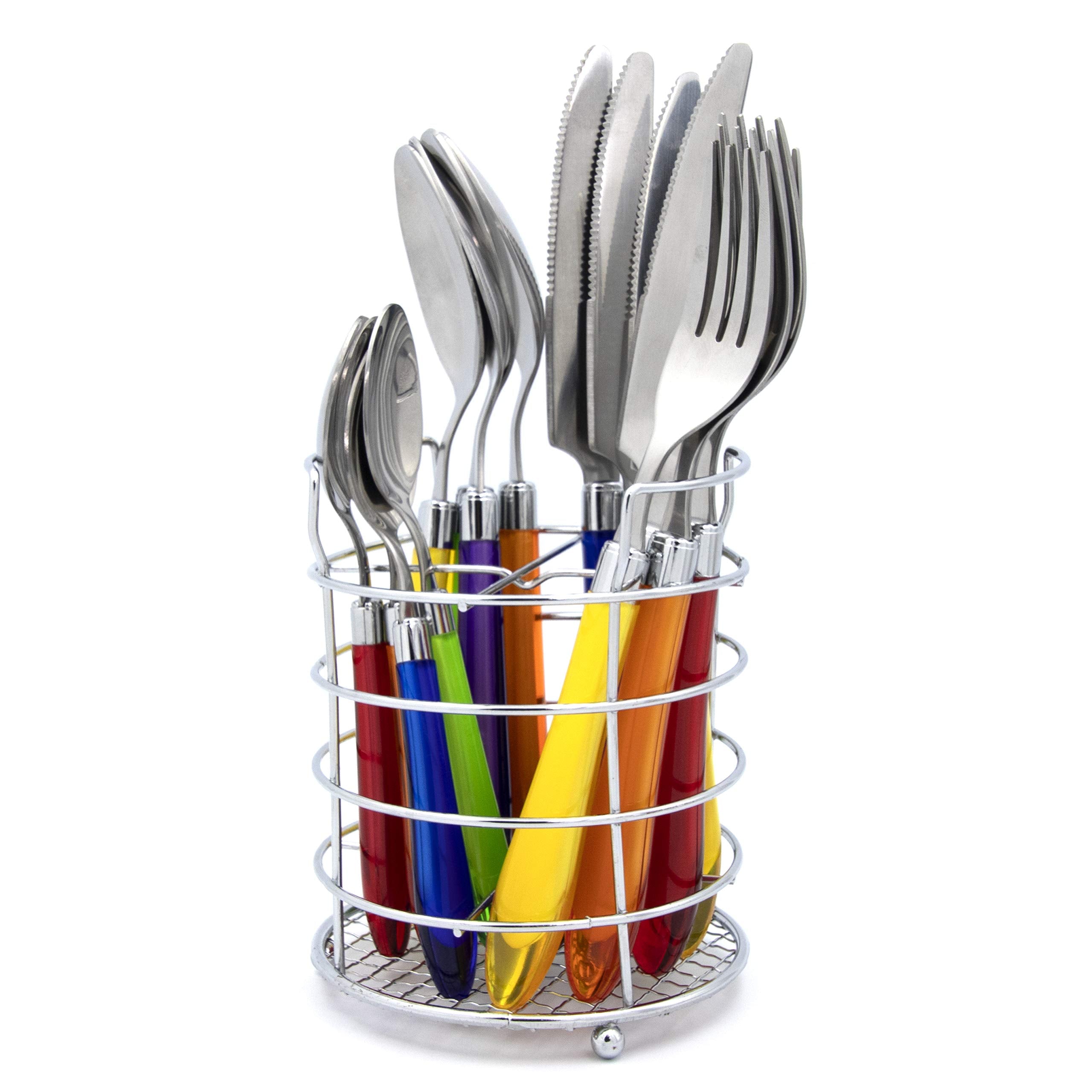 The Original Brink House Rainbow Mix & Match Stainless Steel Cutlery Set With Translucent Handles / 16 Pieces With Metal Stand/L