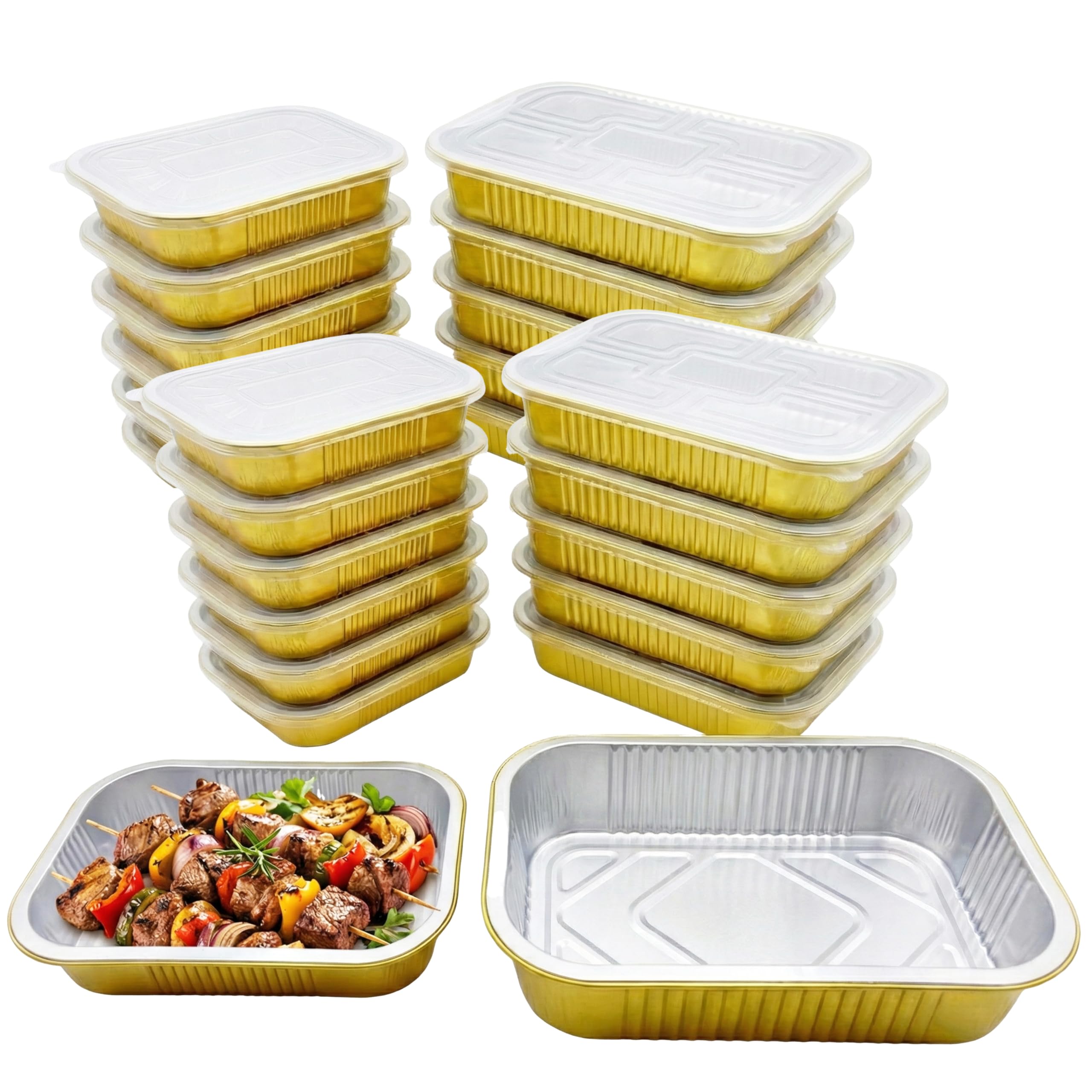 30 Pack Aluminum Pans with Lids Set, 2 Sizes Pans