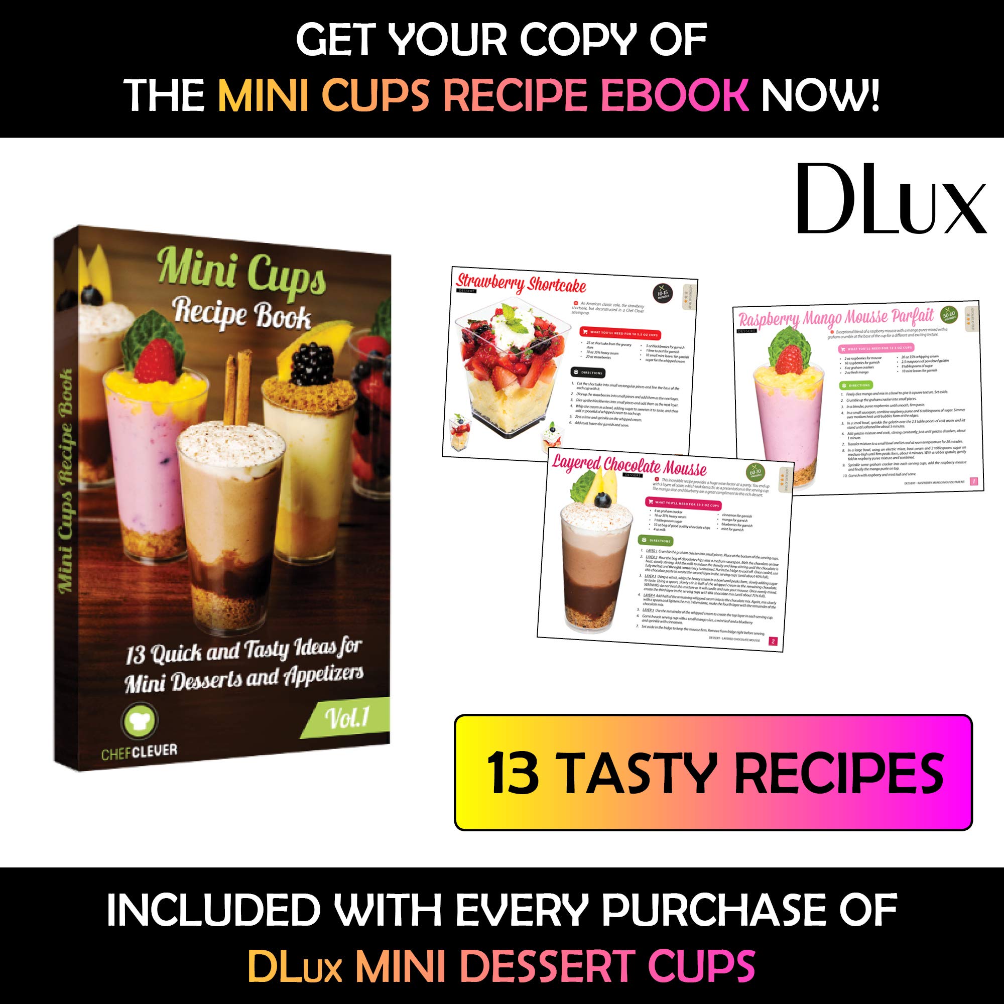 Dlux 100 X 2Oz Square Mini Dessert Cups (No Spoons), Clear Plastic Parfait Appetizer Cup - Small Reusable Serving Bowl For Tasti