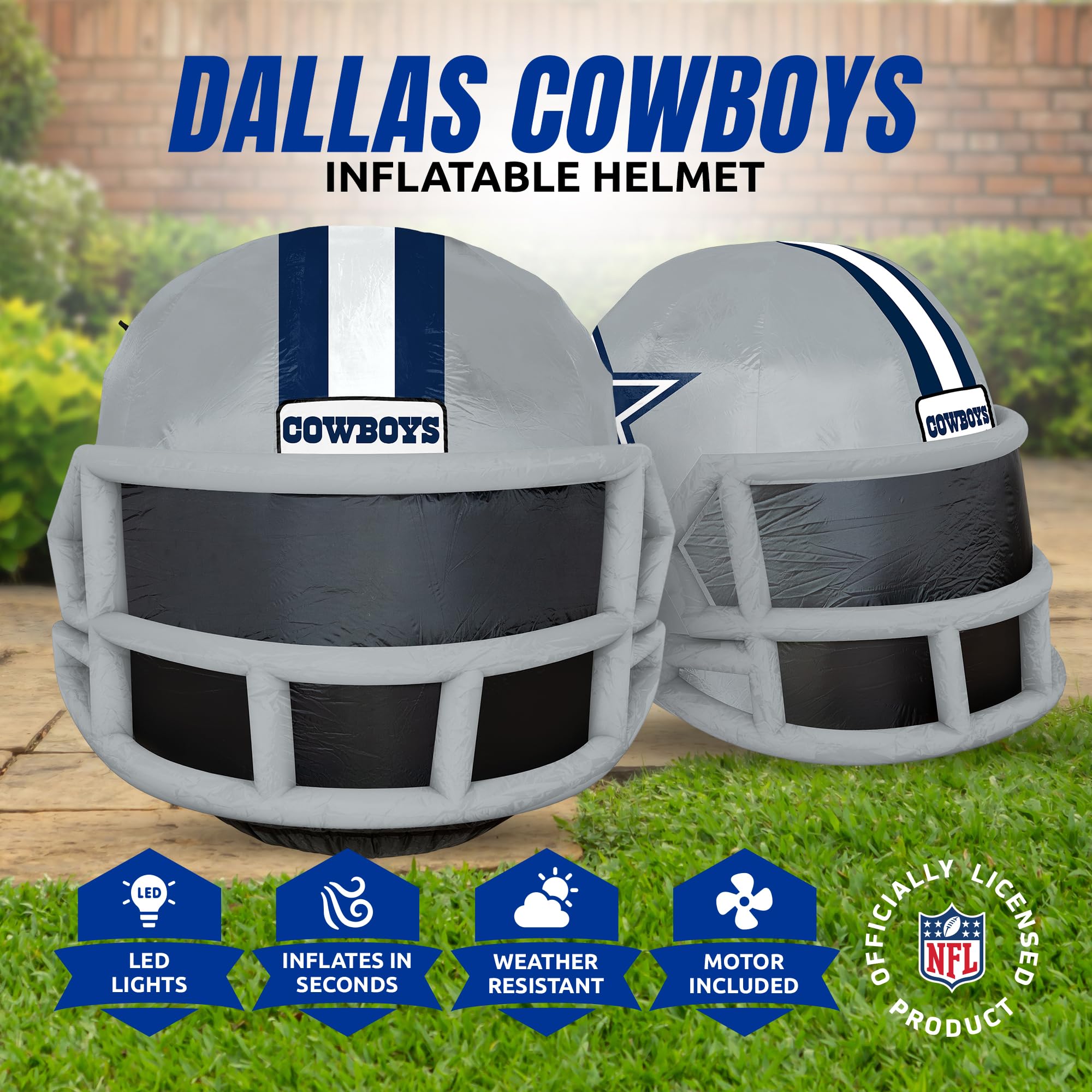 Sporticulture NFL Dallas Cowboys 4ft Inflatable Helmet with LED Lights & Built-in Blower - Merchandise Decor Ideal for Lawn, Fro
