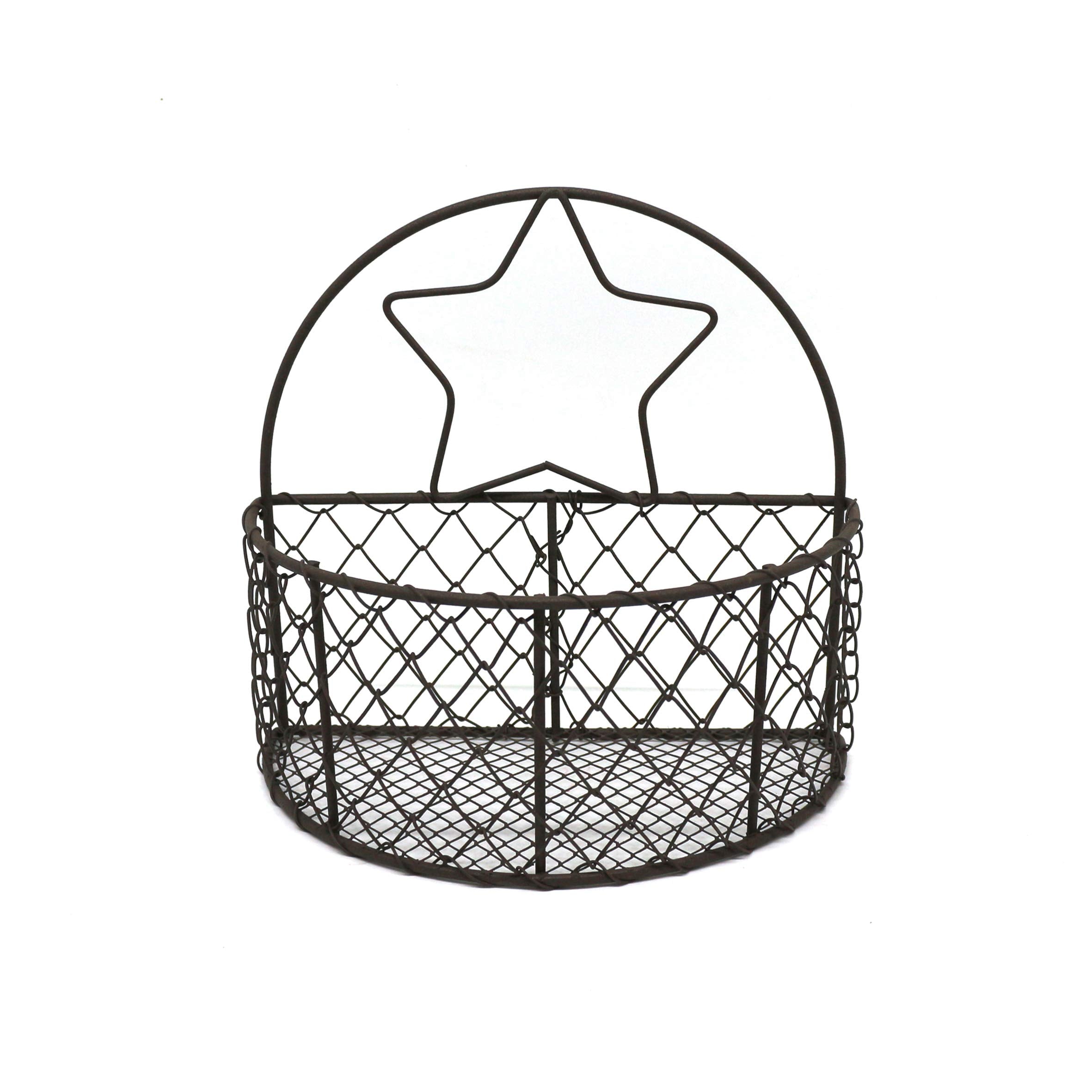 CVHOMEDECO. Wall Mounted Chicken Wire Storage Basket Rustic Hanging Wire Bin Organizer for Kitchen, Pantry, Closets, Bedroom and