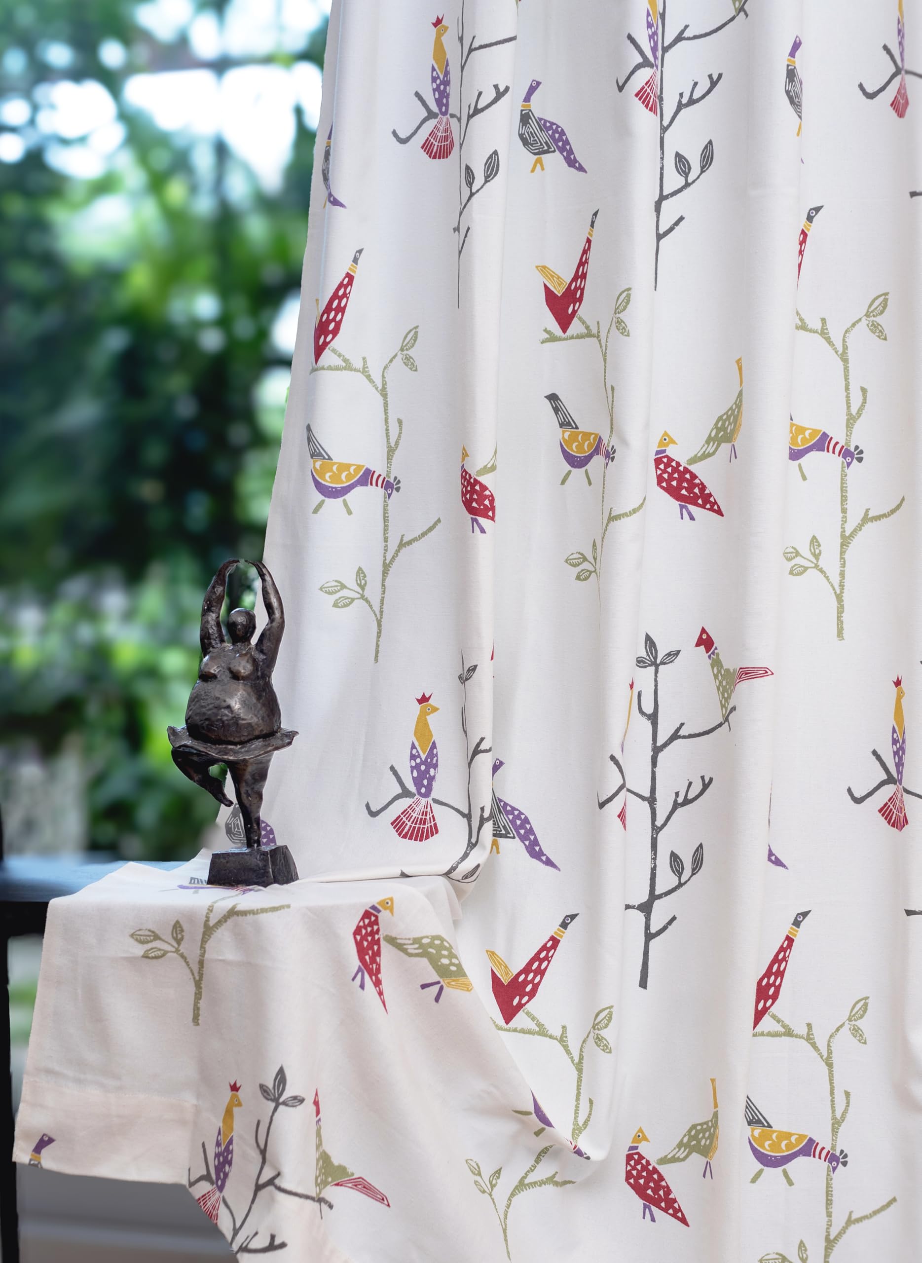 Tranquebar Curtain Co. Cotton Curtains 8 Feet Long, 60-65% Room Darkening, Multicolor Bird Print, 8 Feet Curtains, 8 Feet Curtai