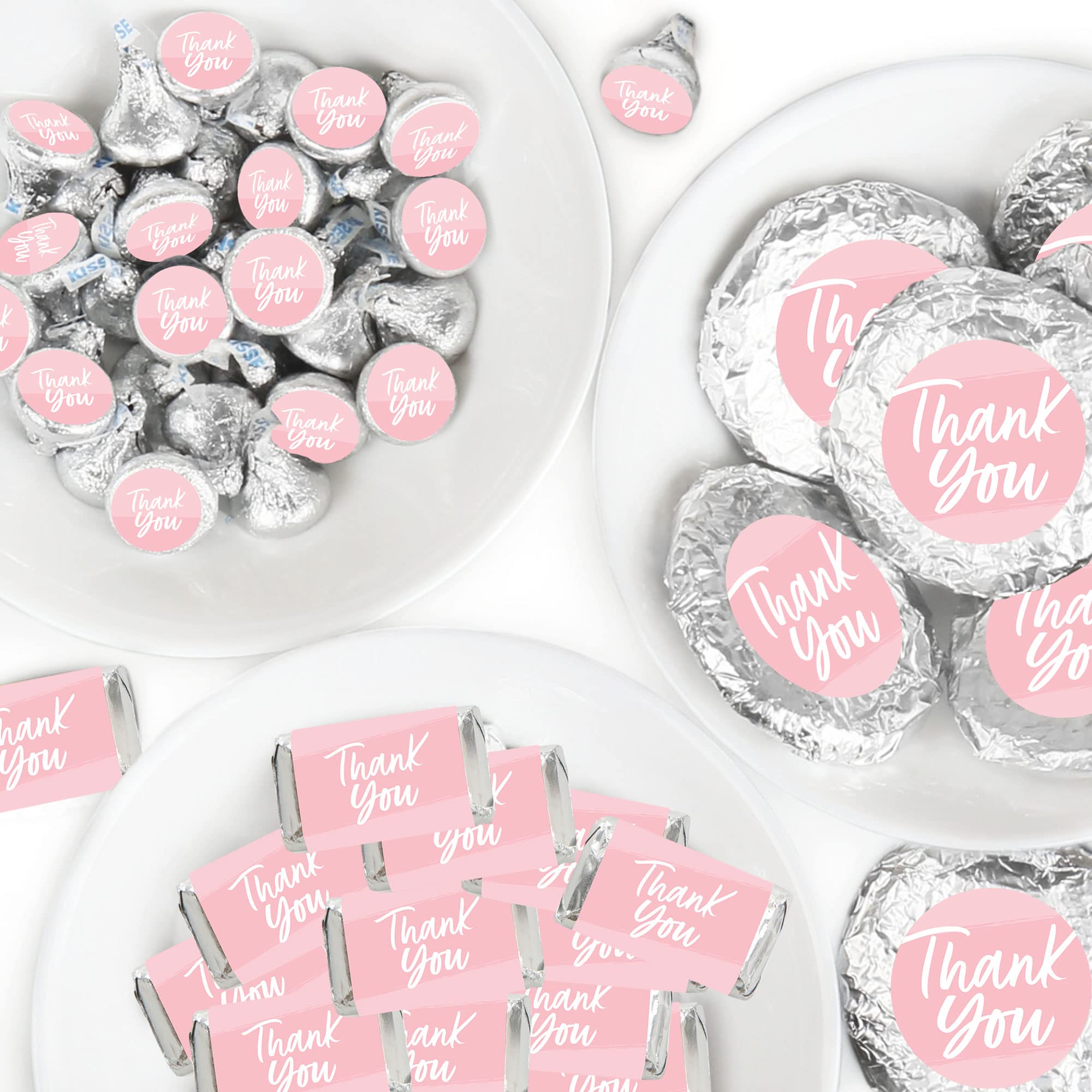 Big Dot Of Happiness Pink Elegantly Simple - Mini Candy Bar Wrappers, Round Candy Stickers And Circle Stickers - Guest Party Fav