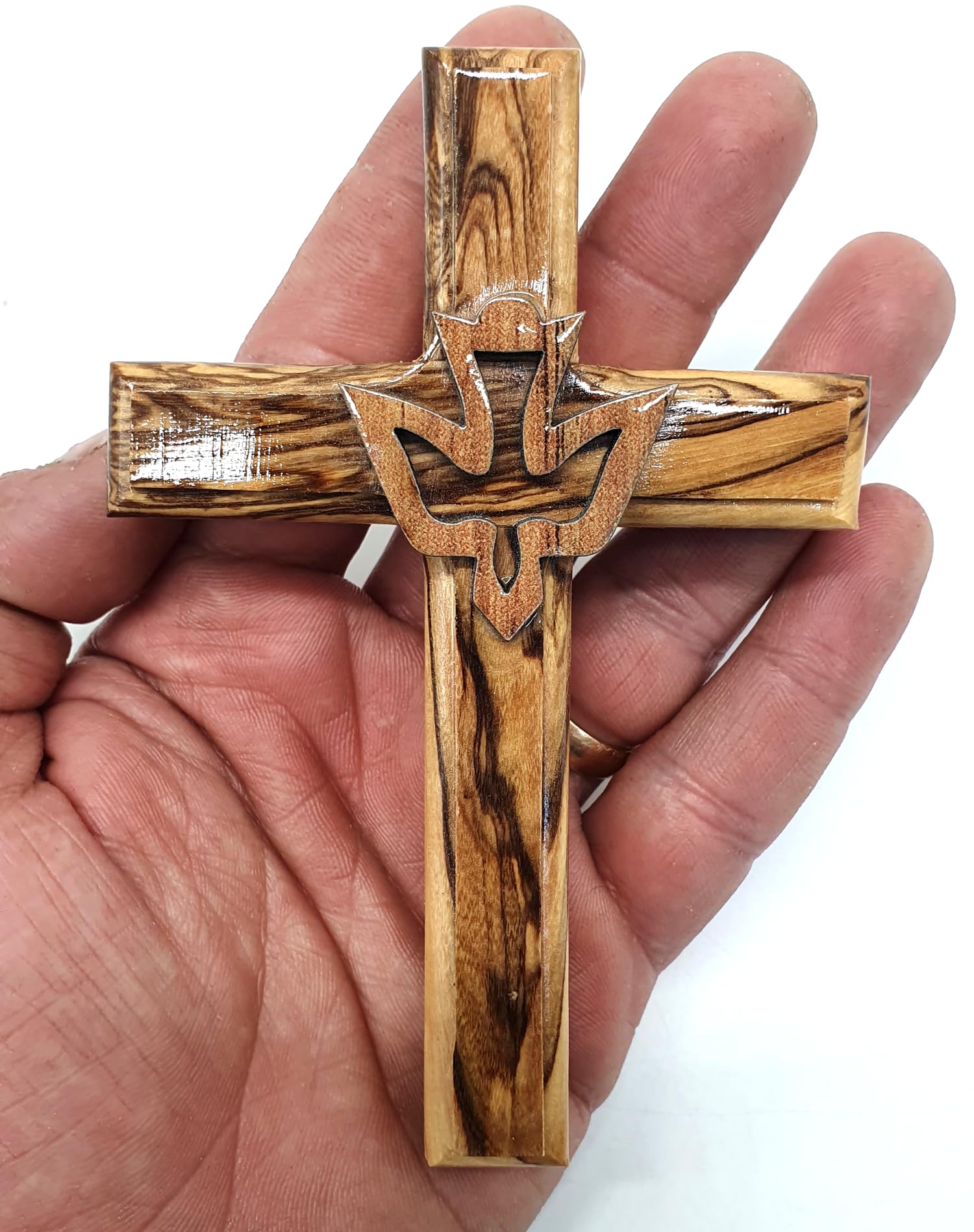Zuluf 4.7 Olive Wood Dove Cross Wall Hanging Holy Spirit Christian Religious Gift Holy Land Decor CRS021