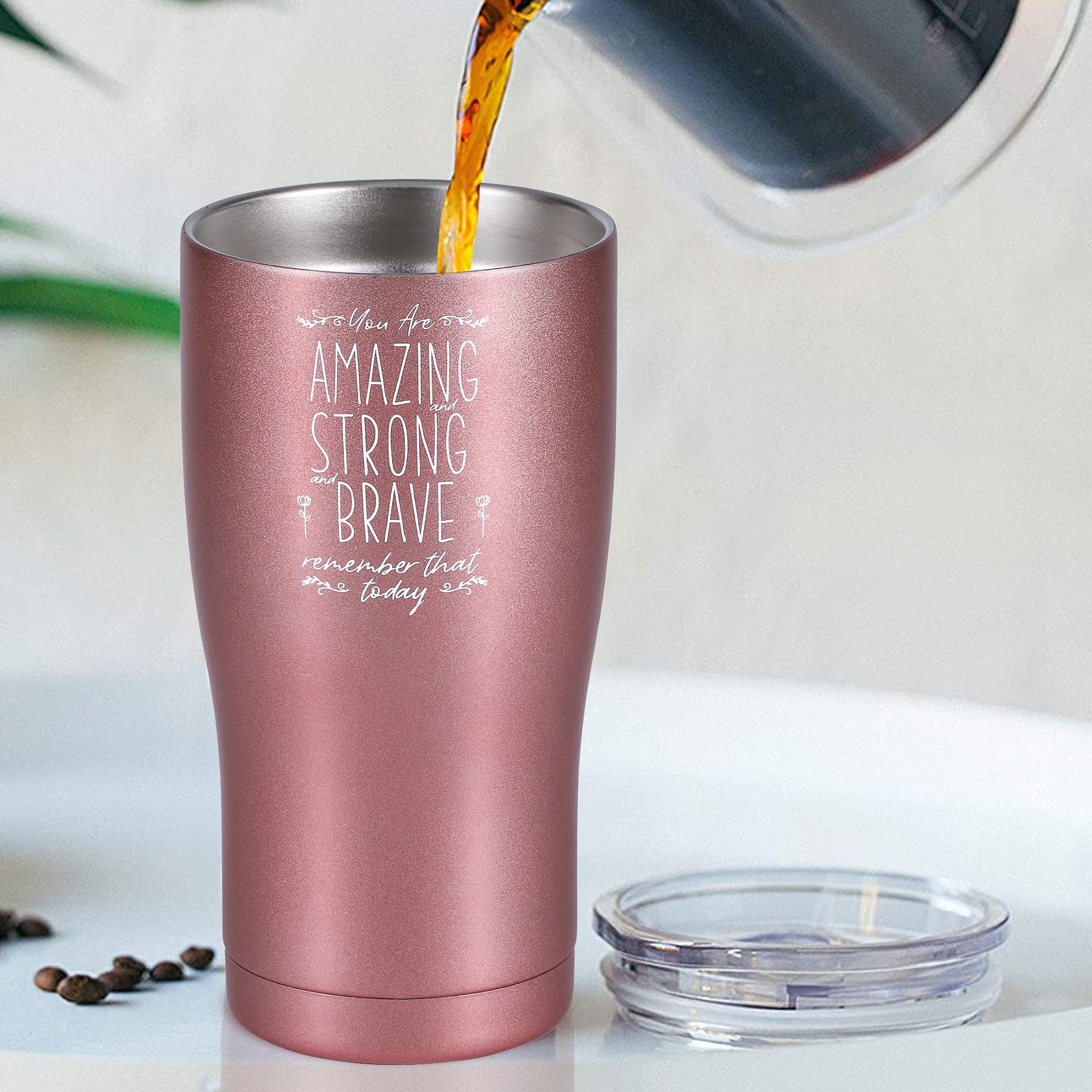 Shamone Inspirational, Amazing Strong And Brave, Tumbler 20Oz Insulated Stainless Steel, Lid, Straw, Cleaning Brush, Birthday Gi