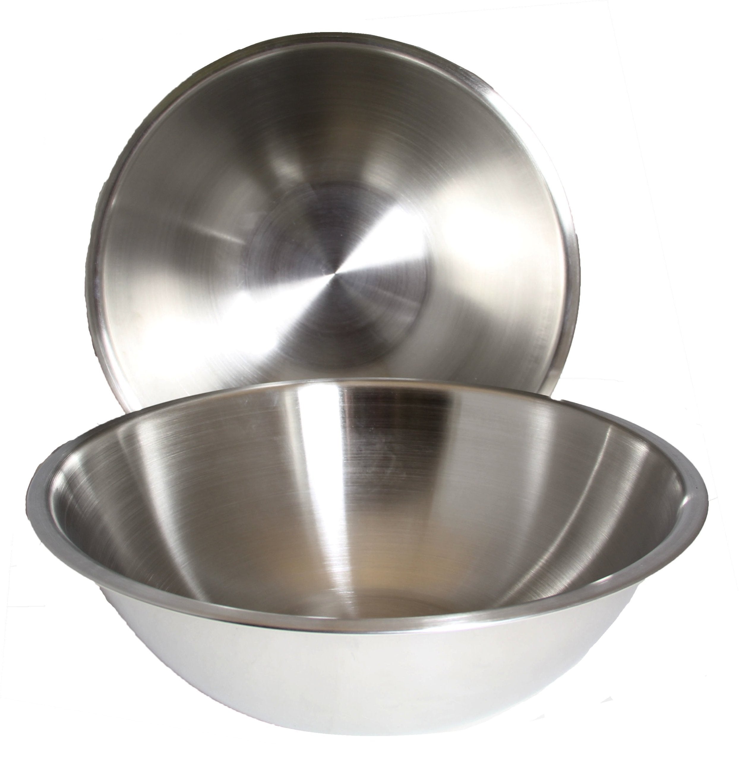 Set Of 2 - Large 16 Inch Wide Stainless Steel Flat Rim Flat Base Mixing Bowl