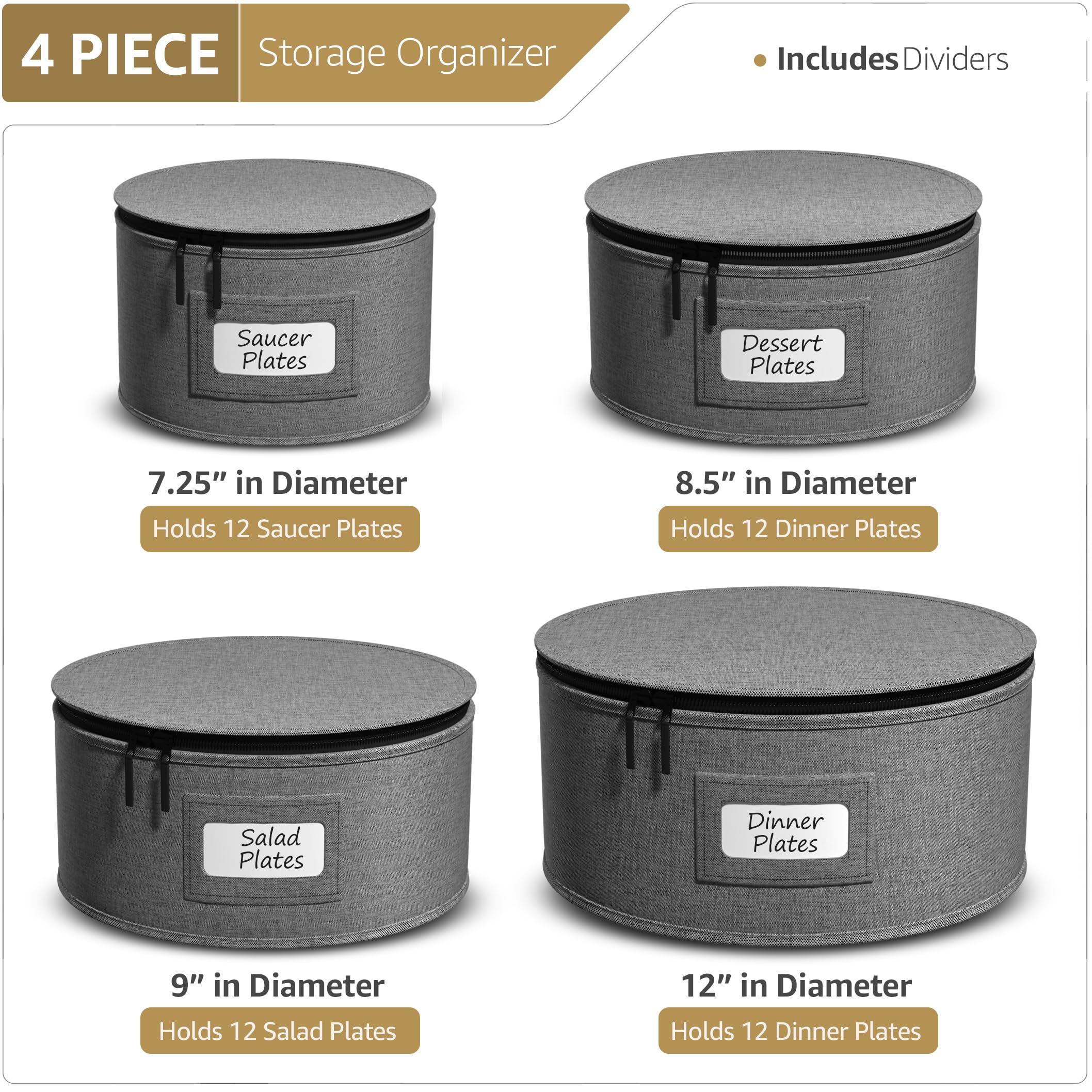 Sorbus China Storage Containers - Hard Shell Dish Storage Containers For Organizing, Moving Supplies, Party - 4 Stackable Plate